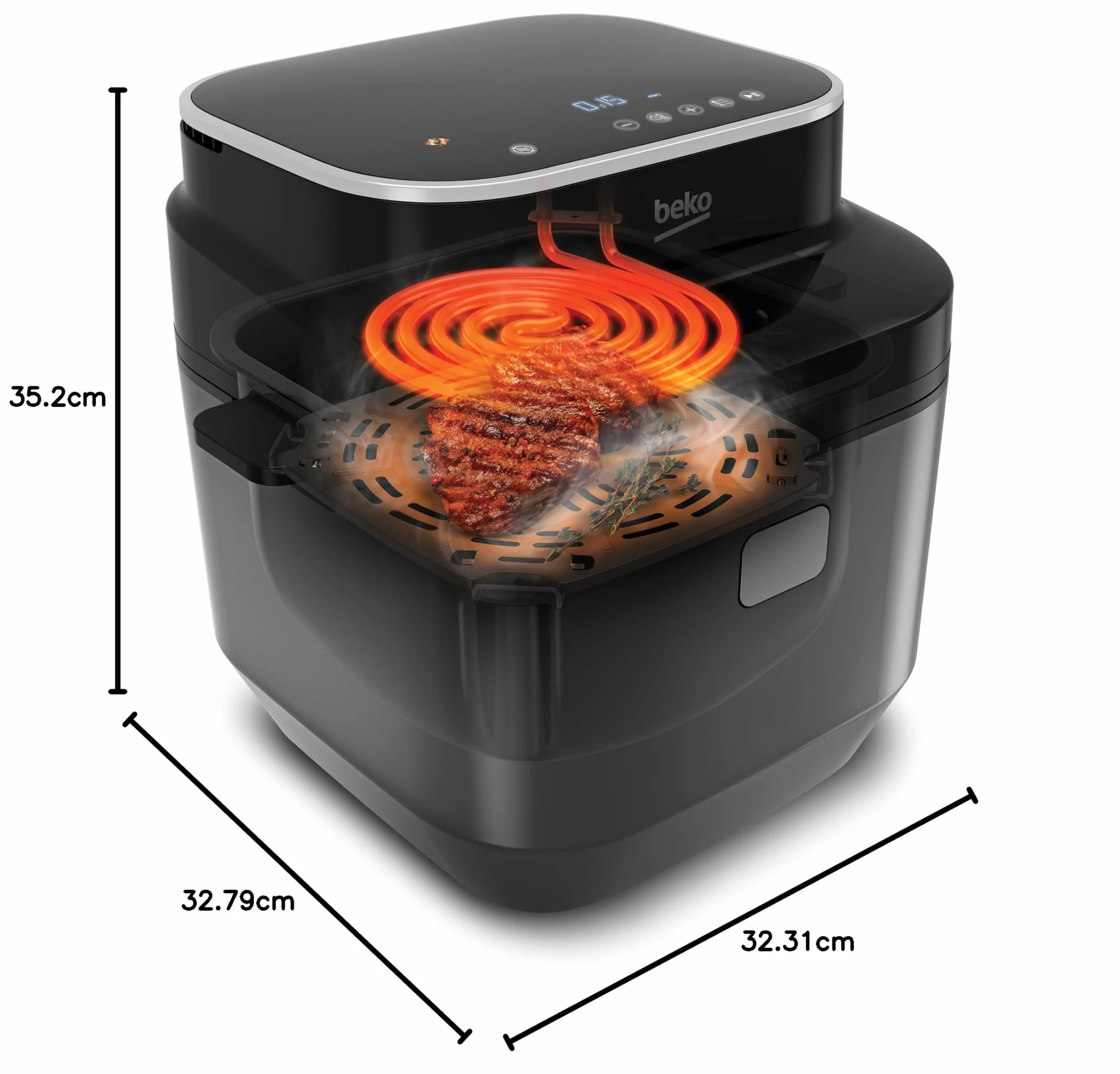 BEKO FRL5474B cyfrowa frytkownica powietrzna, moc 2570 W, 8 automatycznych programów gotowania, pojemność 7,6 l, gotowanie na parze