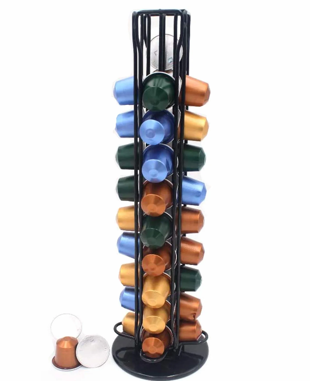 Uchwyt na kapsułki do kawy Nespresso, 40 kapsułek, obrotowy design, eleganckie i nowoczesne wykończenie, stojak do przechowywania kawy na 40 szt.