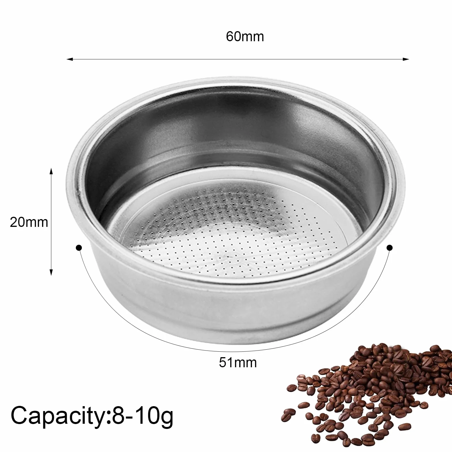 Sitko do kawy 51 mm, stali nierdzewnej, espresso, Delonghi, kosz filtrujący, 8-10 g