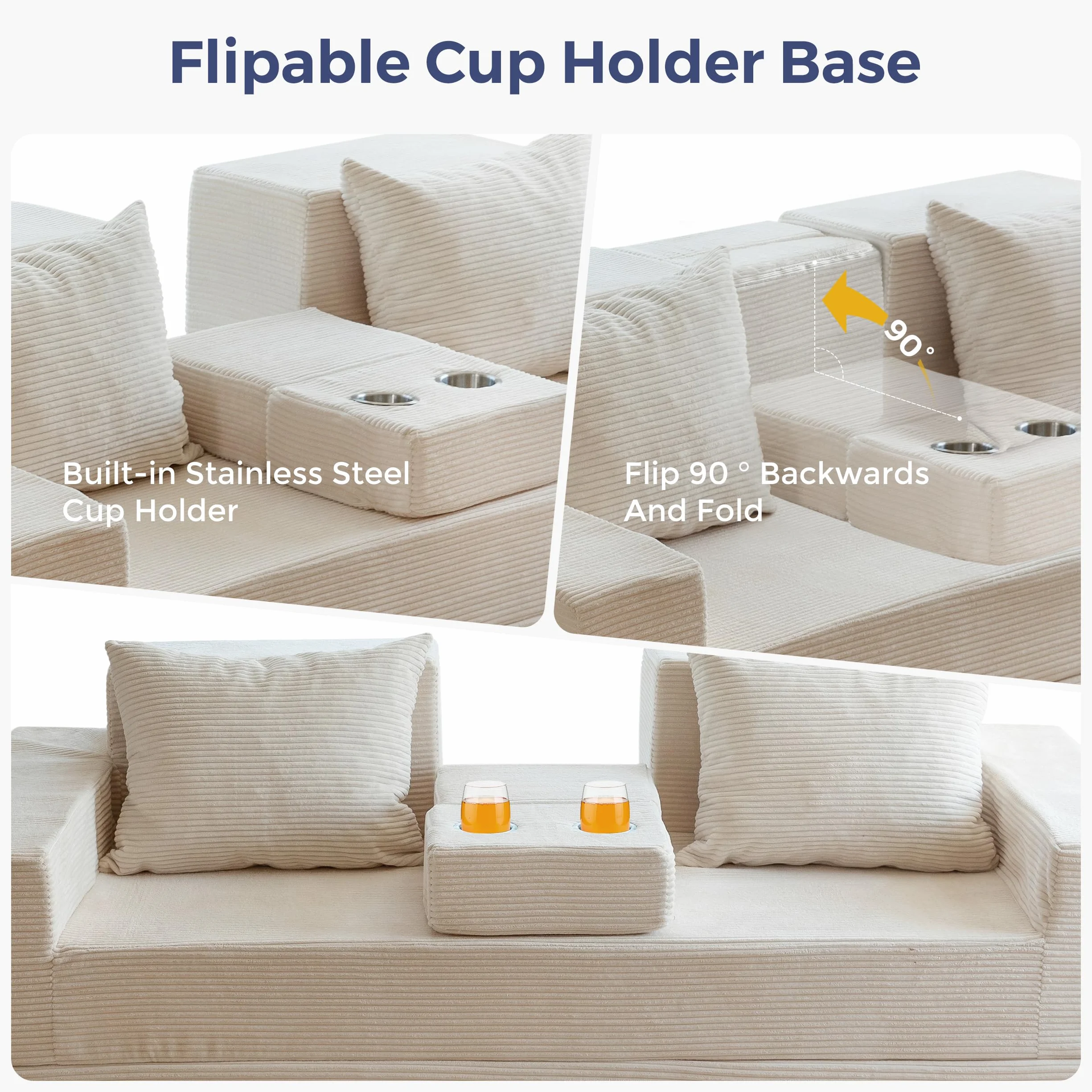 MAXYOYO Rozkładana sofa na łóżko, sofa na podłogę z aksamitkiem, rozkładana sofa z funkcją spania z uchwytem na kubki i poduszką, sofa na ściąganie do salonu, sypialni, pokoju gościnnego