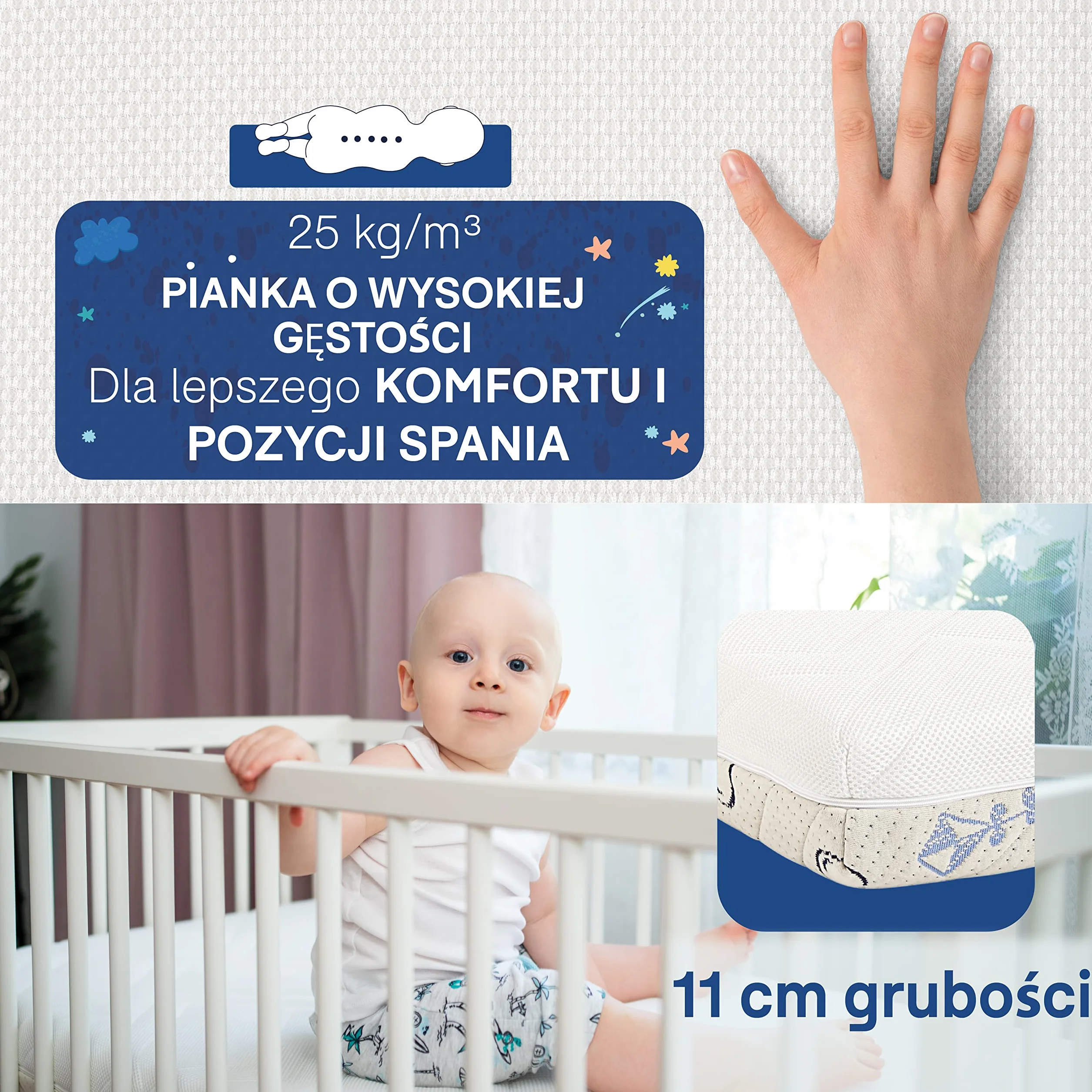 Materac Niemowlęcy 140 x 70 Made in Europa i OEKO TEX Sweety Fox – Materac 70x140 Dwustronny ze Stroną letnią i Zimową – Wysokość 11 cm i Gęstość 25 kg/m3
