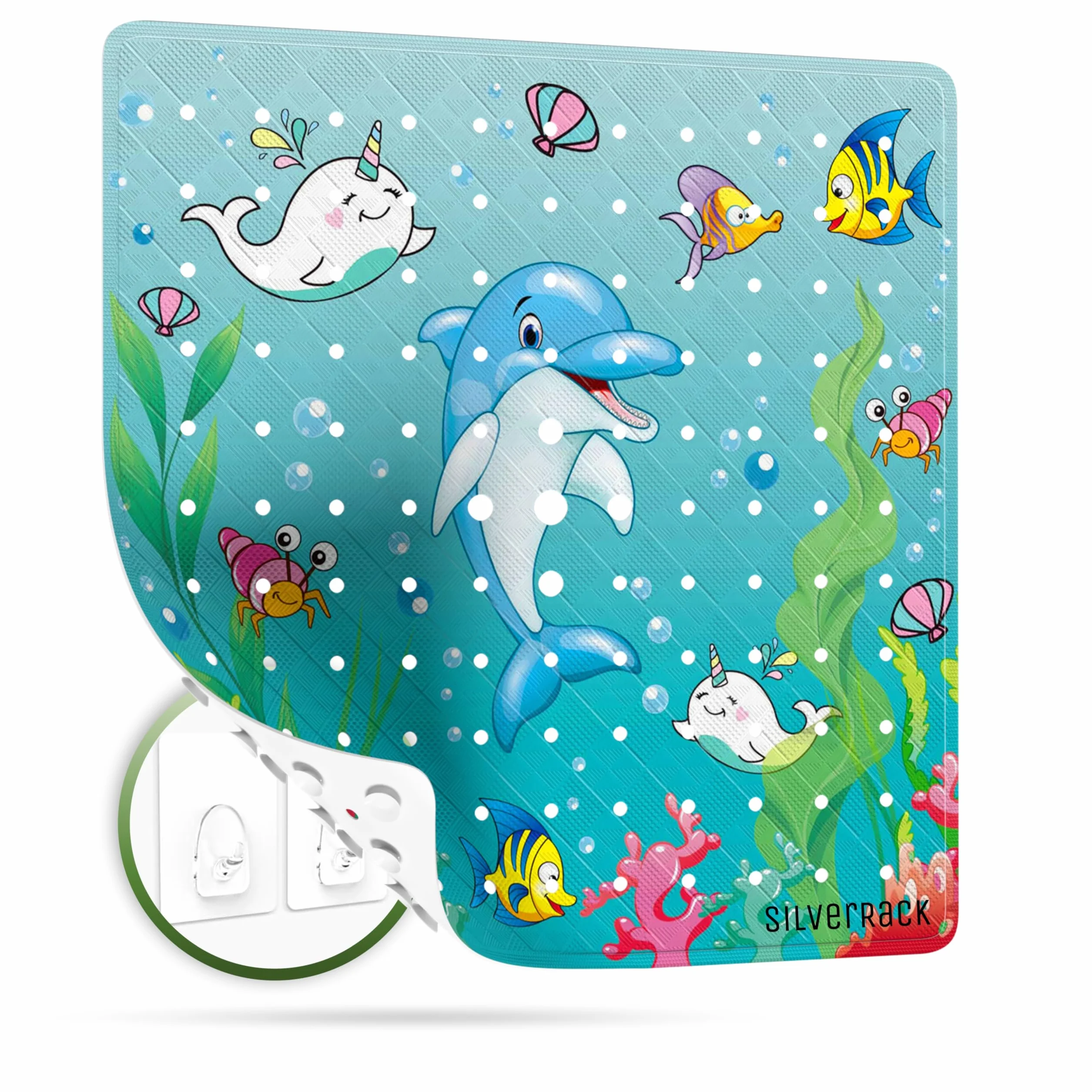 Antypoślizgowa mata prysznicowa dla dzieci 53x53 cm motyw delfina SilverRack bez BPA