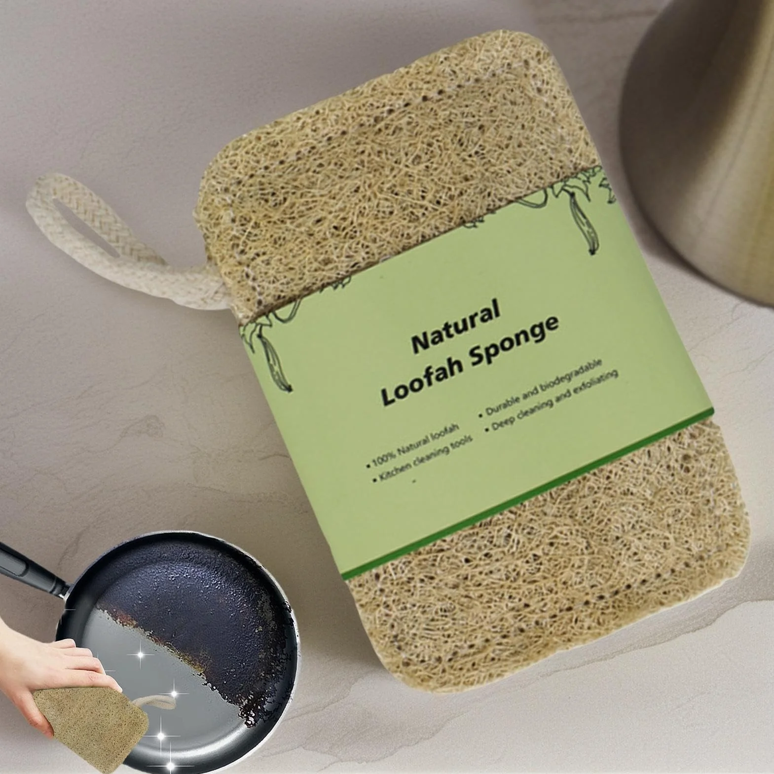 Gąbka Loofah – wielofunkcyjna, teksturowana, do wielokrotnego użytku – idealna do zmywania naczyń, piekarnika, zlewu i łazienki
