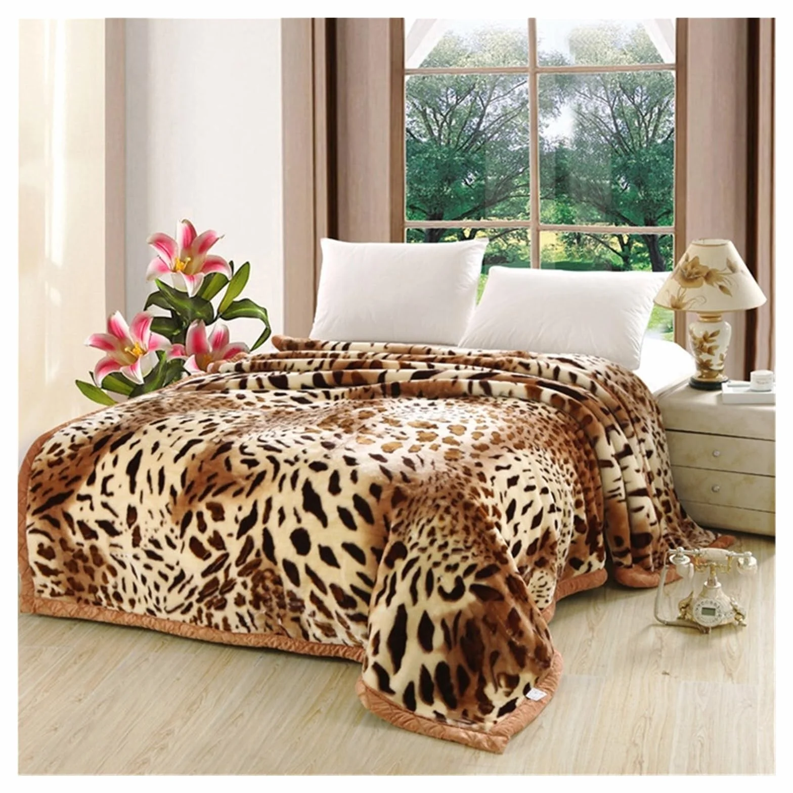 Dwuwarstwowy Koc Z Ciepłym I Wygodnym Brzegiem Na Sofę Łóżko(Leopard print,200cmX230cm)