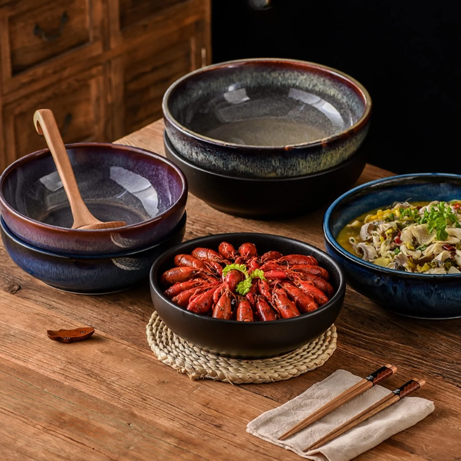 Miski na sałatki Ceramiczne miski na zupę, miski na zupę sałatkową, ceramiczne miski do sałatek, miski na jęczmień kuchenny, miski deserowe miska na sałatkę(C)