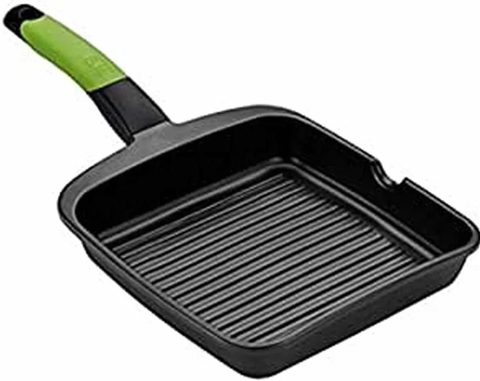 Bra isogona PRIOR patelnia do grilla, odlew aluminiowy z klasycznymi nieprzywierającymi paskami teflonowymi, 22 cm, czarna
