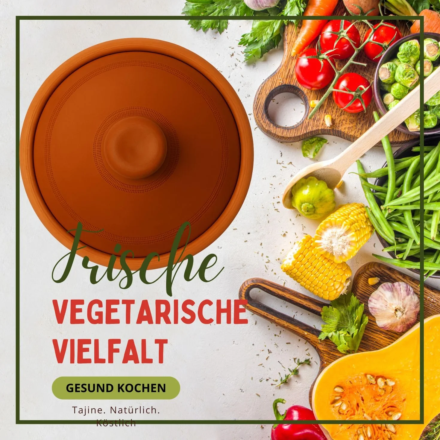 Tajine, z Maroka, w tym książka kucharska kuchni północnoafrykańskiej, gliniany garnek do gotowania, tuareg, ręcznie wykonany z Marrakeszu, wolny od szkodliwych substancji, terakota, Ø 30 cm, dla 4-5