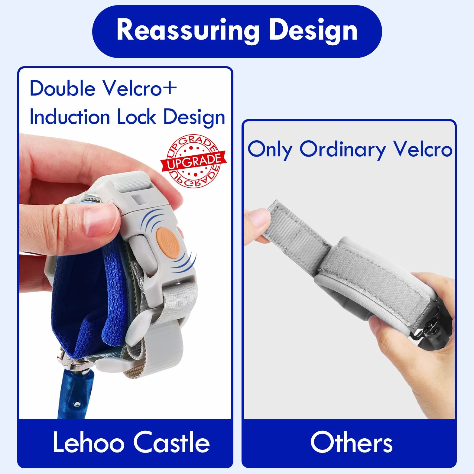 Lehoo Castle Smycz dla maluchów, smycz dla dzieci, 1,5 m, z zamkiem indukcyjnym, zapobiegająca zgubieniu ogniwa na nadgarstek, dla małych dzieci, odblaskowa smycz dla dzieci, granatowa