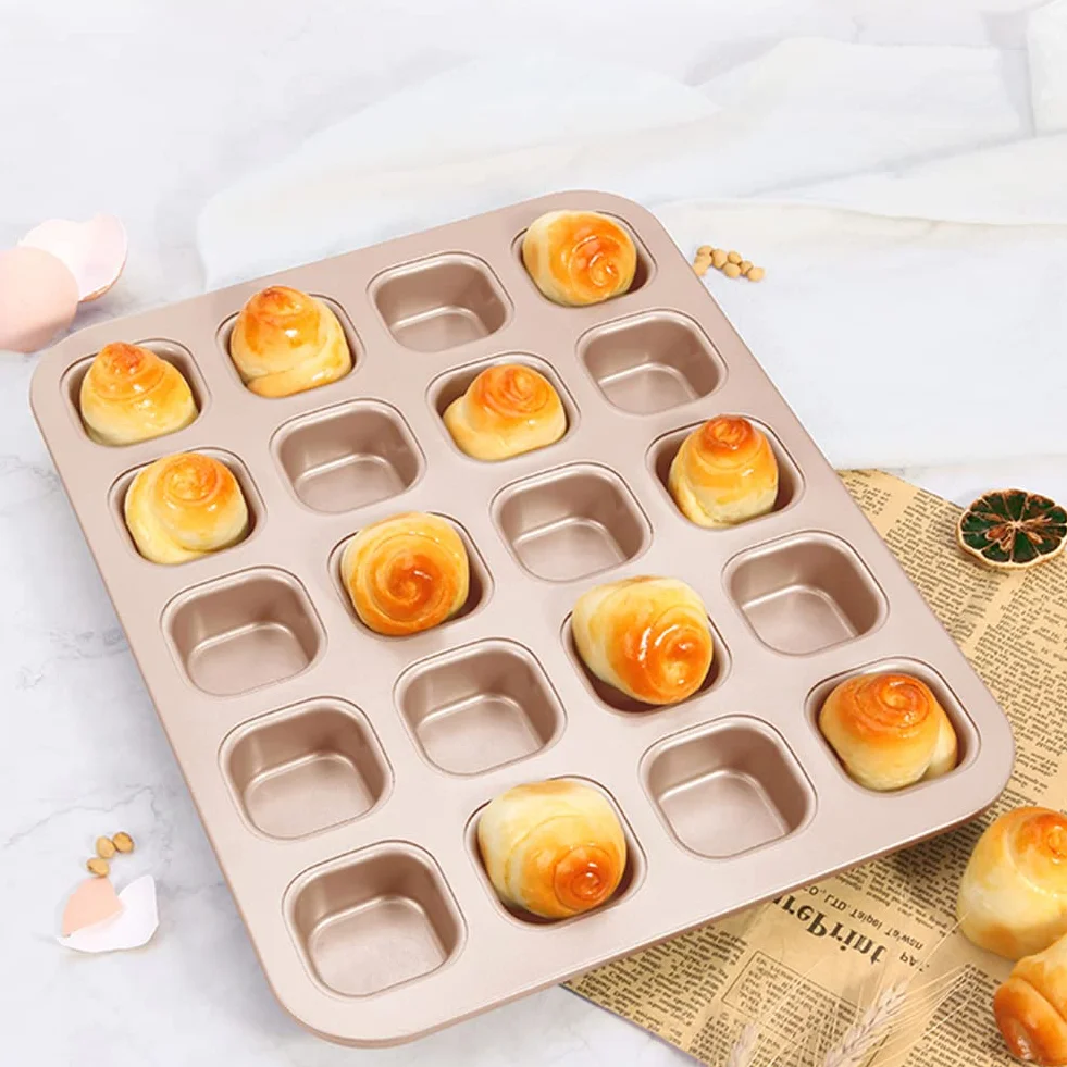 CANDeal Mini forma do pieczenia chleba z 20 wnękami nieprzywierająca stal węglowa mini forma do pieczenia chleba, mini kwadratowa blacha do pieczenia ciasta, maszyna do ciasta w rozmiarze gryzienia