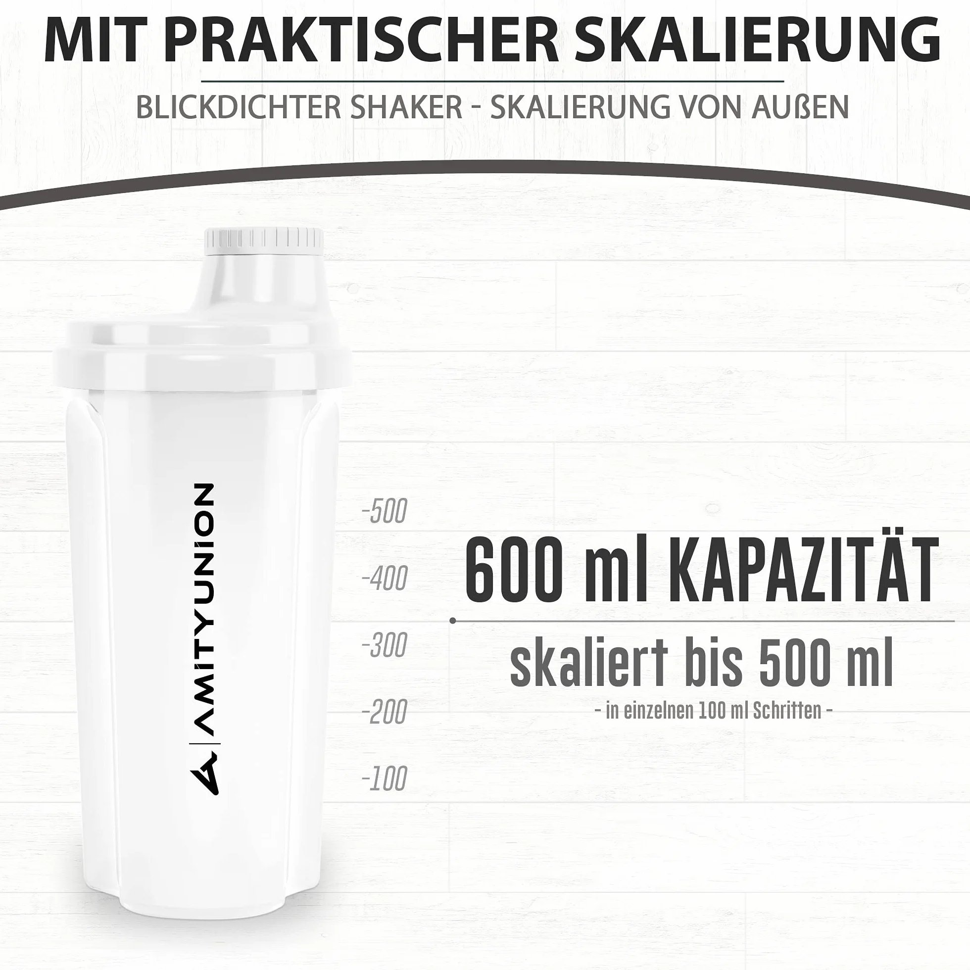Heaven Shaker do shake’ów proteinowych, bez wyciekania, bez BPA, z sitkiem i skalą, do kremowych drinków z białkiem serwatkowym, białkowych izolatów i koncentratów BCAA, do mieszania, 500 ml, biały
