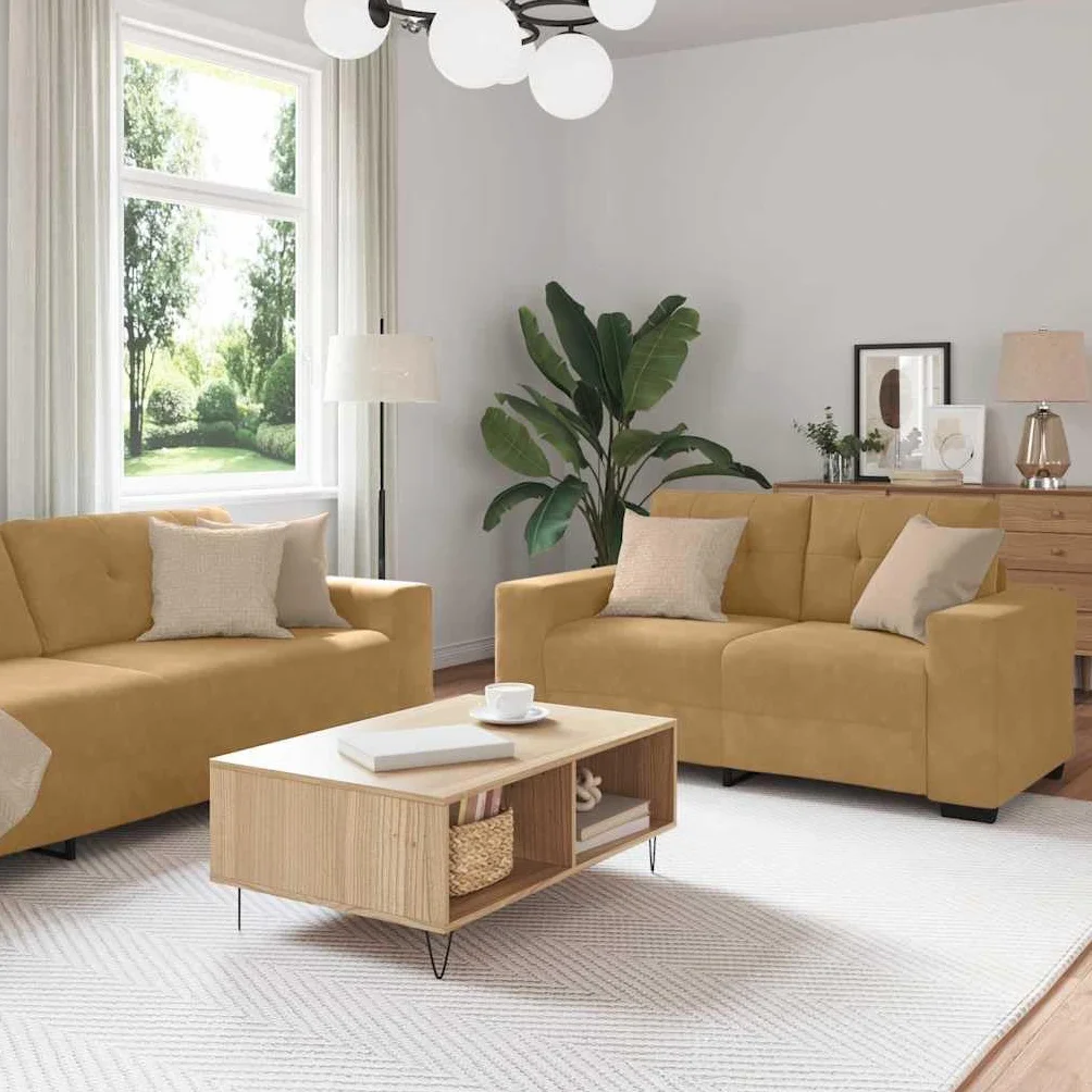 Sofa zestaw 3-częściowy, brązowy aksamit 221 x 80 x 80 cm, nowoczesny mebel tapicerowany, do salonu, lounge, zestaw mebli do siedzenia z fotelami 2-osobowymi i 3-osobowymi, na relaksujące