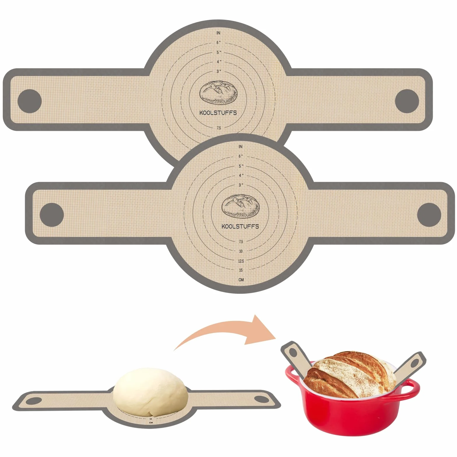 Koolstuffs BM02 silikonowa chusta na chleb do piekarnika holenderskiego, nieprzywierająca i łatwa do czyszczenia, silikonowa mata do pieczenia wielokrotnego użytku, z długimi uchwytami, łatwa do