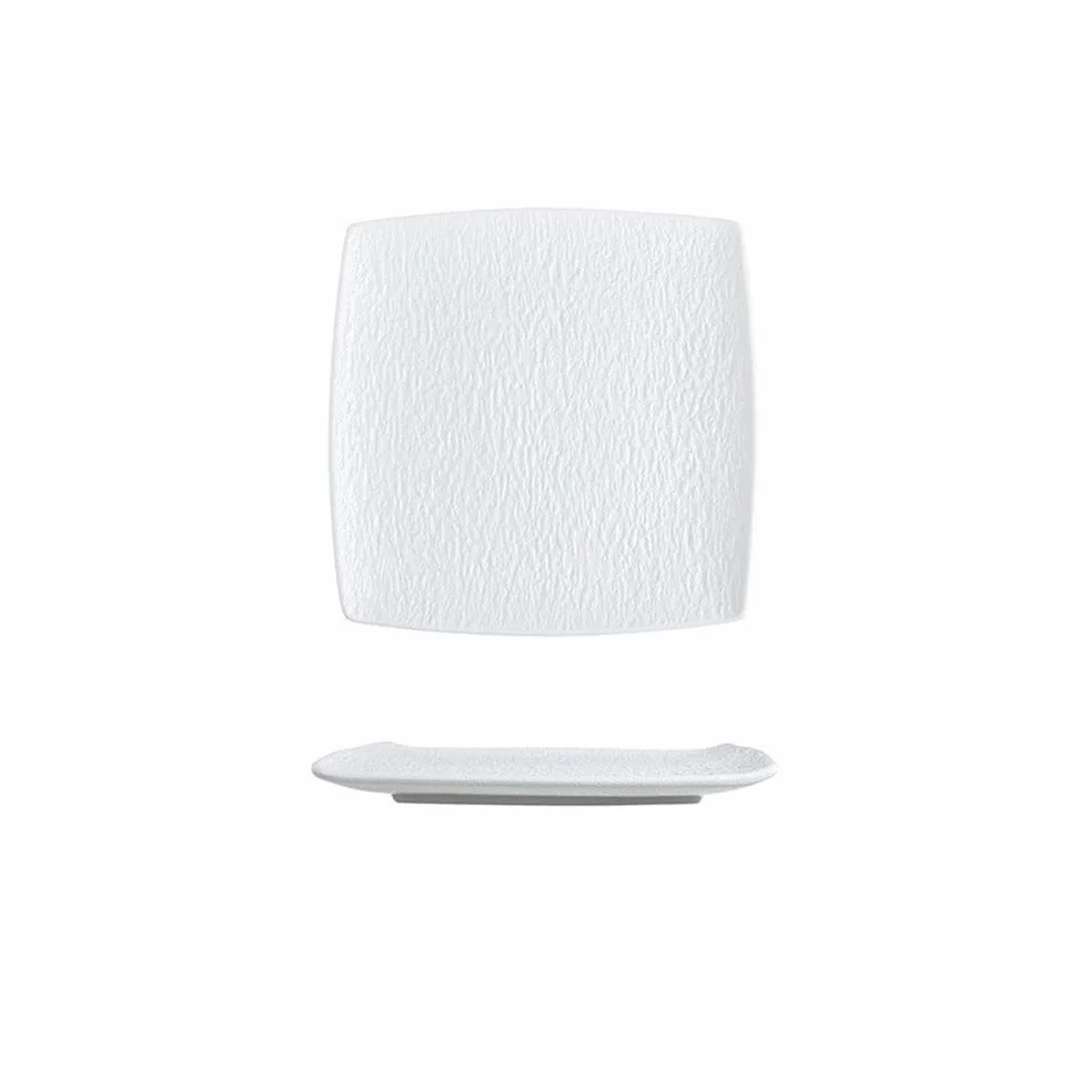 Talerze obiadowe, 9-calowe matowe ceramiczne talerze obiadowe, kwadratowe czarno-białe naczynia grillowe w stylu retro Zestaw obiadowy(White)