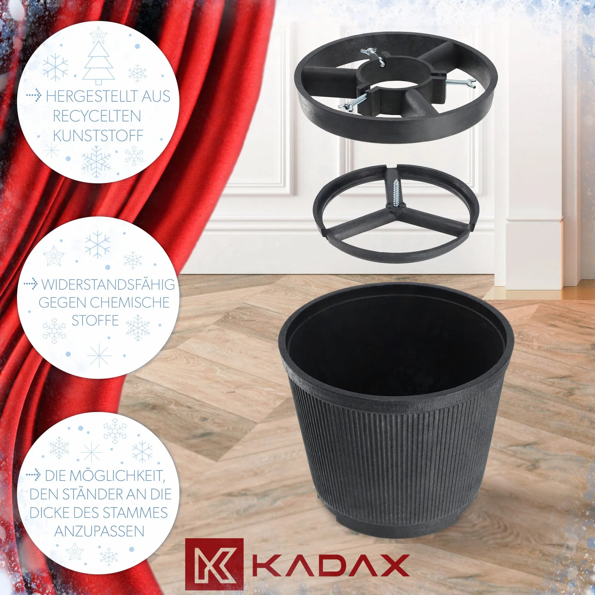 KADAX Stojak na choinkę, z recyklingowanego tworzywa sztucznego, do żywej choinki, pasuje do drzewek do 250 cm, kolor grafitowy
