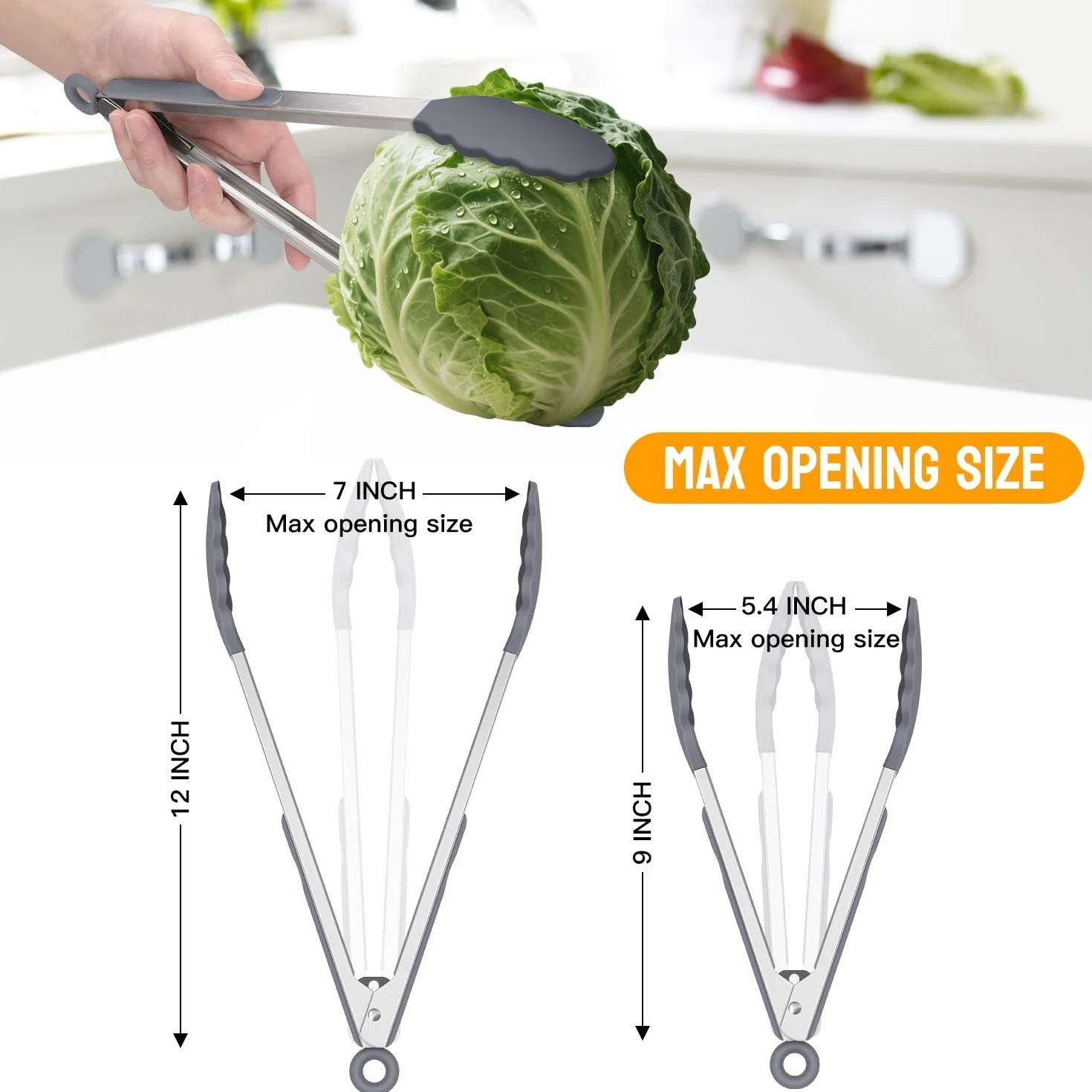 HOTEC Zaciski kuchenne, szczypce do spaghetti, wysokiej jakości silikonowe klipsy do grilla ze stali nierdzewnej, inteligentny system blokowania, zestaw 2-23 cm, 30 cm, jasnoszary
