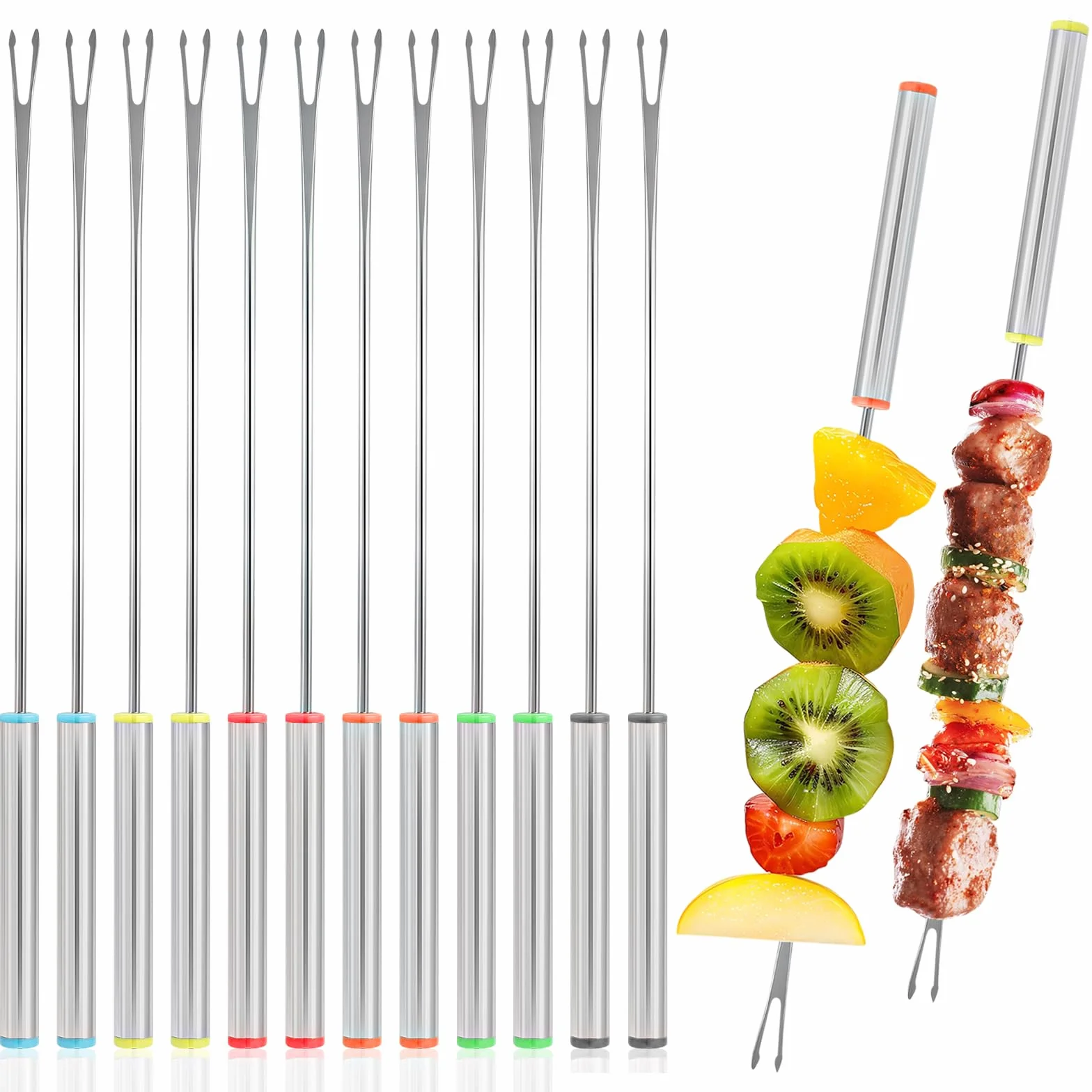 12 sztuk widelczyków do fondue, ze stali nierdzewnej, widelce do fondue, zestaw 24 cm, widelce do fondue, widelce do fondue, widelce do grilla, ze stali nierdzewnej, z uchwytem odpornym na wysokie