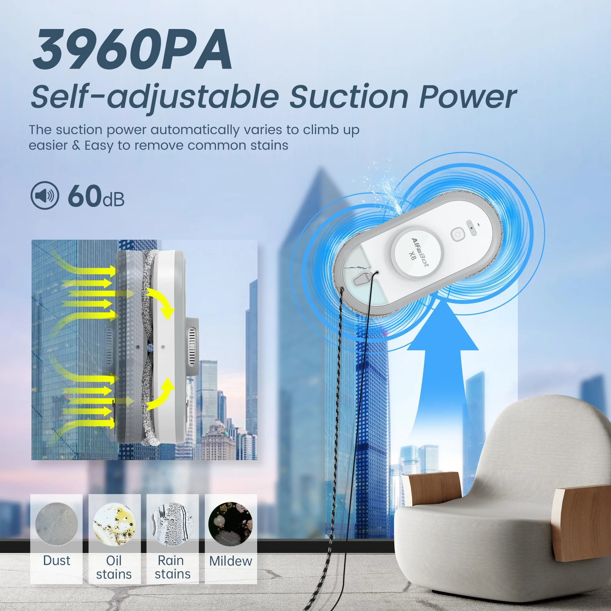 AlfaBot X8 robot do mycia okien, elektryczny robot do czyszczenia okien, automatyczny spryskiwacz wody, zbiornik na wodę 50 ml