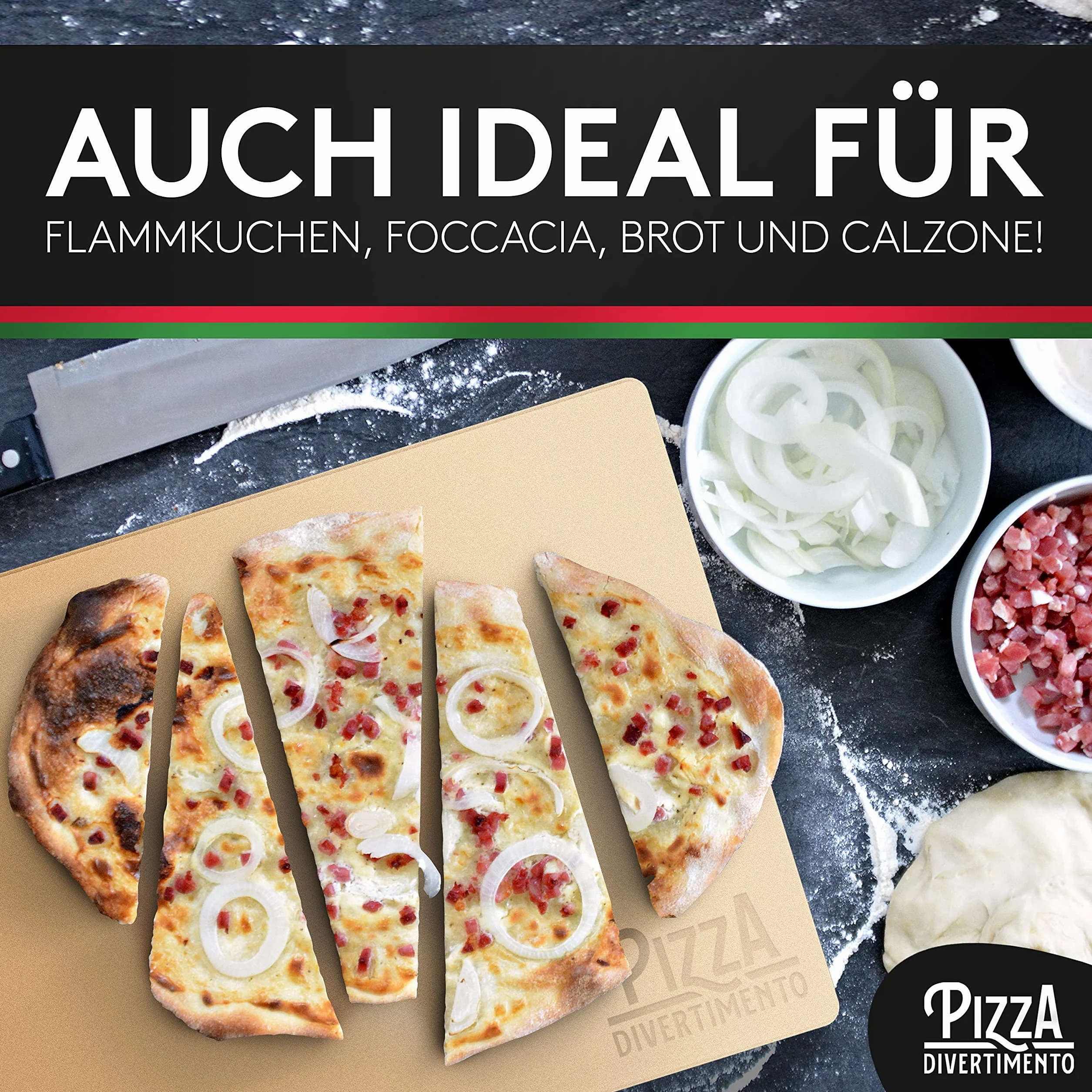 Pizza Divertimento Kamień do pizzy do piekarnika i grilla gazowego - kamień do pizzy z kordierytu - do chrupiącej podstawy i soczystego wykończenia