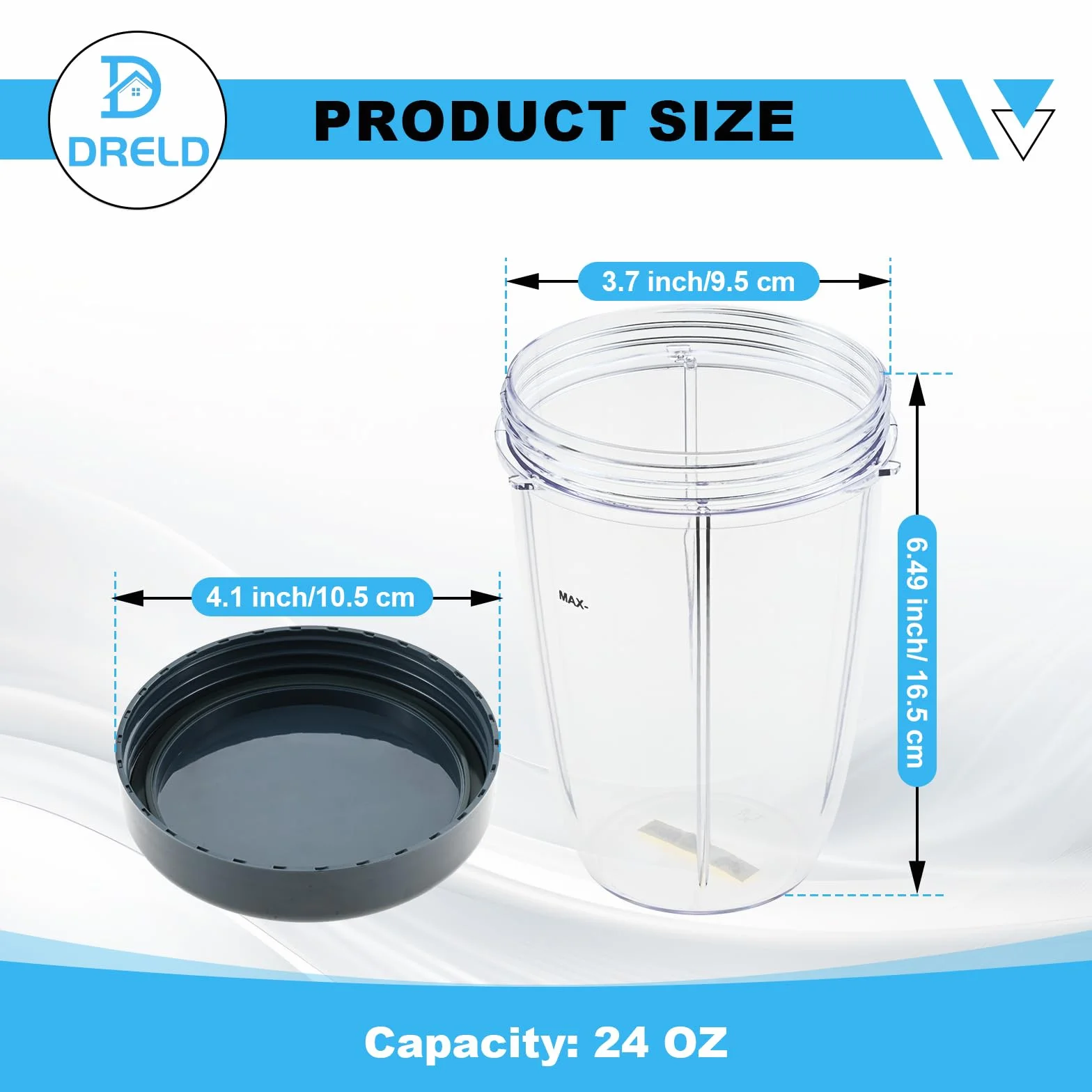 DRELD Zestaw 2 części zamiennych do sokowirówki Nutribullet 24 oz, 2 kubki zapasowe Nutribullet z pokrywką, kompatybilne z sokowirówką Nutribullet 900 W/600 W (710 ml)