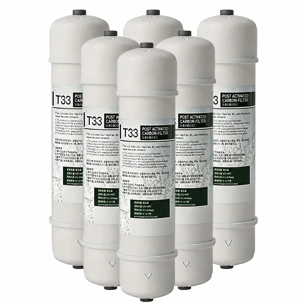 Opakowanie 6 Szt. Zagęszczonych Filtrów Węglowych T33 10,7" X 2,4", Szybkozłączka 1/4", Odpowiednie Do Systemów Filtracji Wody Ze Studni I Wodociągów Miejskich