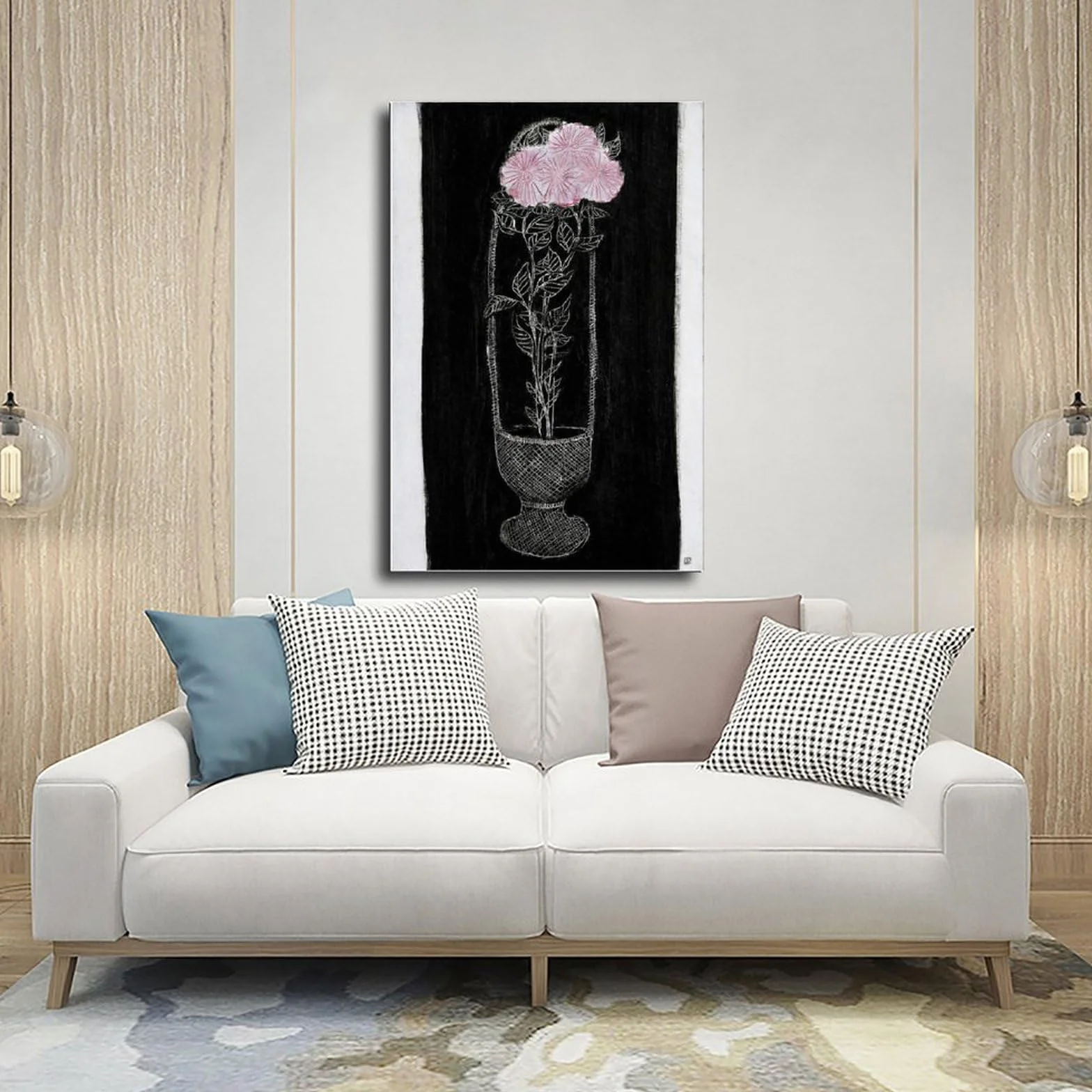 ANFOTCM Sanyu, różowe chryzantemy w koszu, plakaty na płótnie sztuka ścienna sypialnia biuro pokój dekoracja prezent 60 x 90 cm