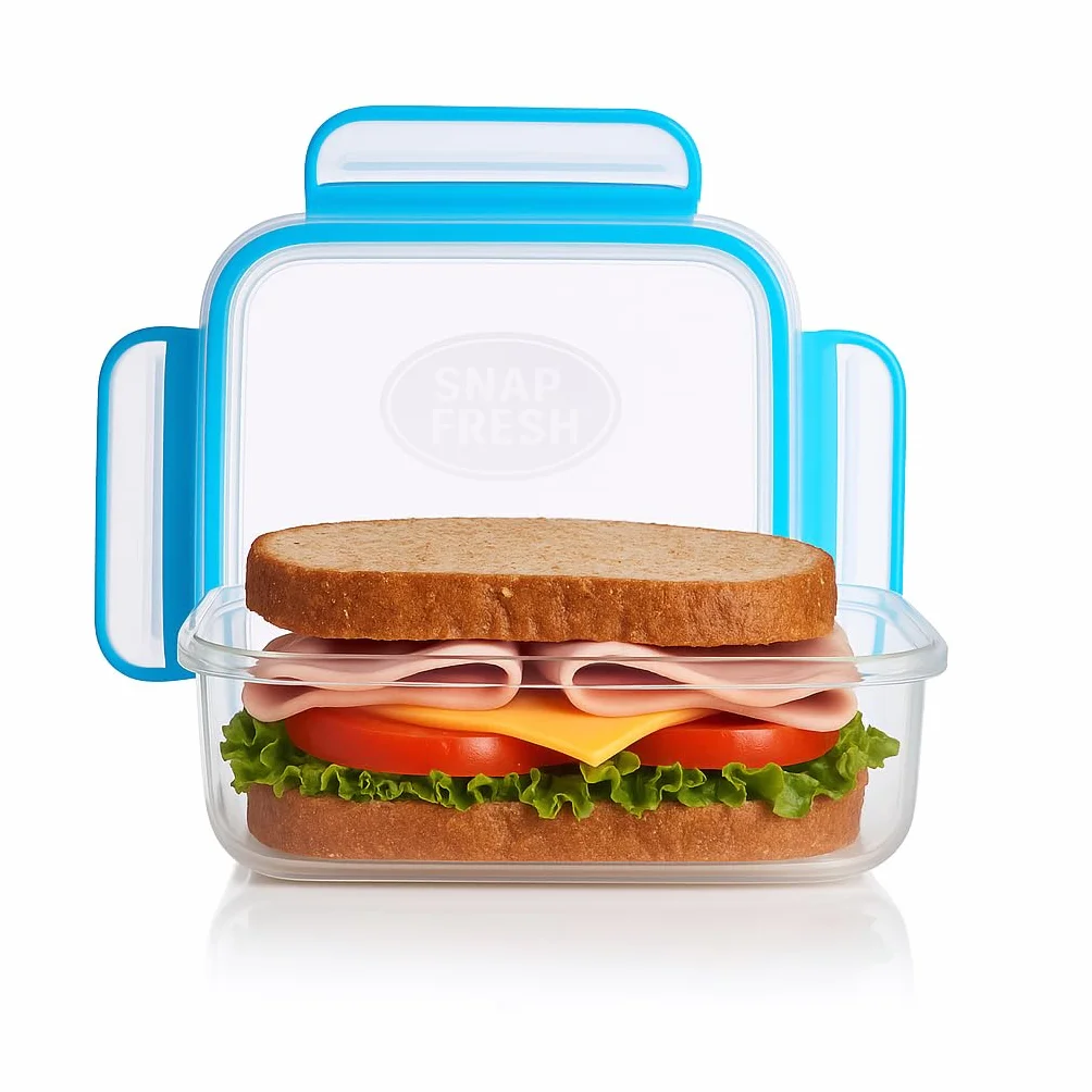 Snap Fresh - 4 pojemniki na kanapki (450 ml) - Wielokrotnego użytku, tworzywo sztuczne bez BPA, zatrzaskowe i zamykane pokrywki oraz uszczelka silikonowa. Idealne do owoców, sałatek, śniadaniówek i przechowywania żywności; dzieci i dorosłych