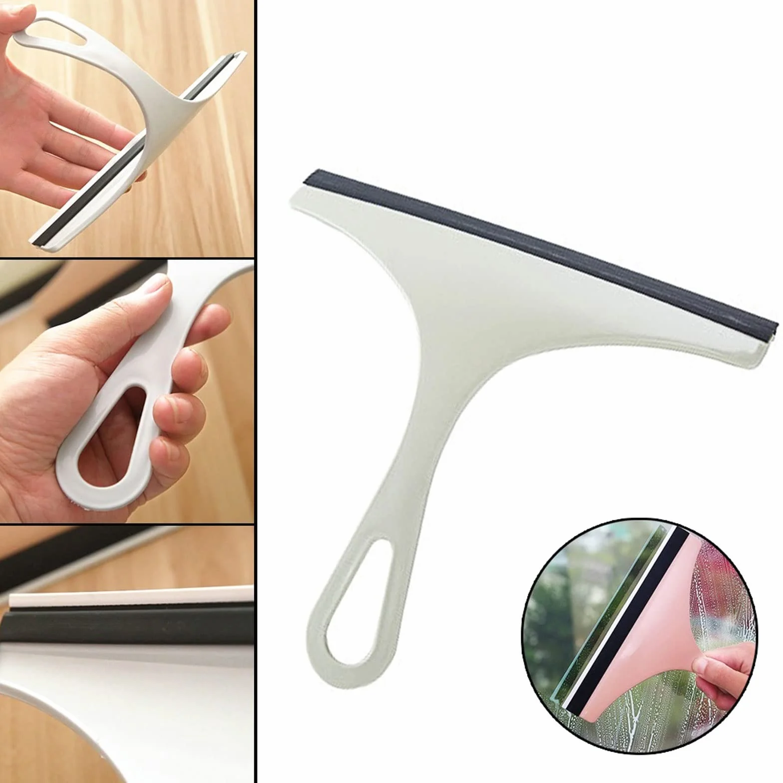 JINGYAN Ściągaczki prysznicowe Household Cleaning Bathroom Mirror Cleaner With Silicone Blade Holder Hook Car Glass Shower Squeegee Window Wiper Scraper(Green)