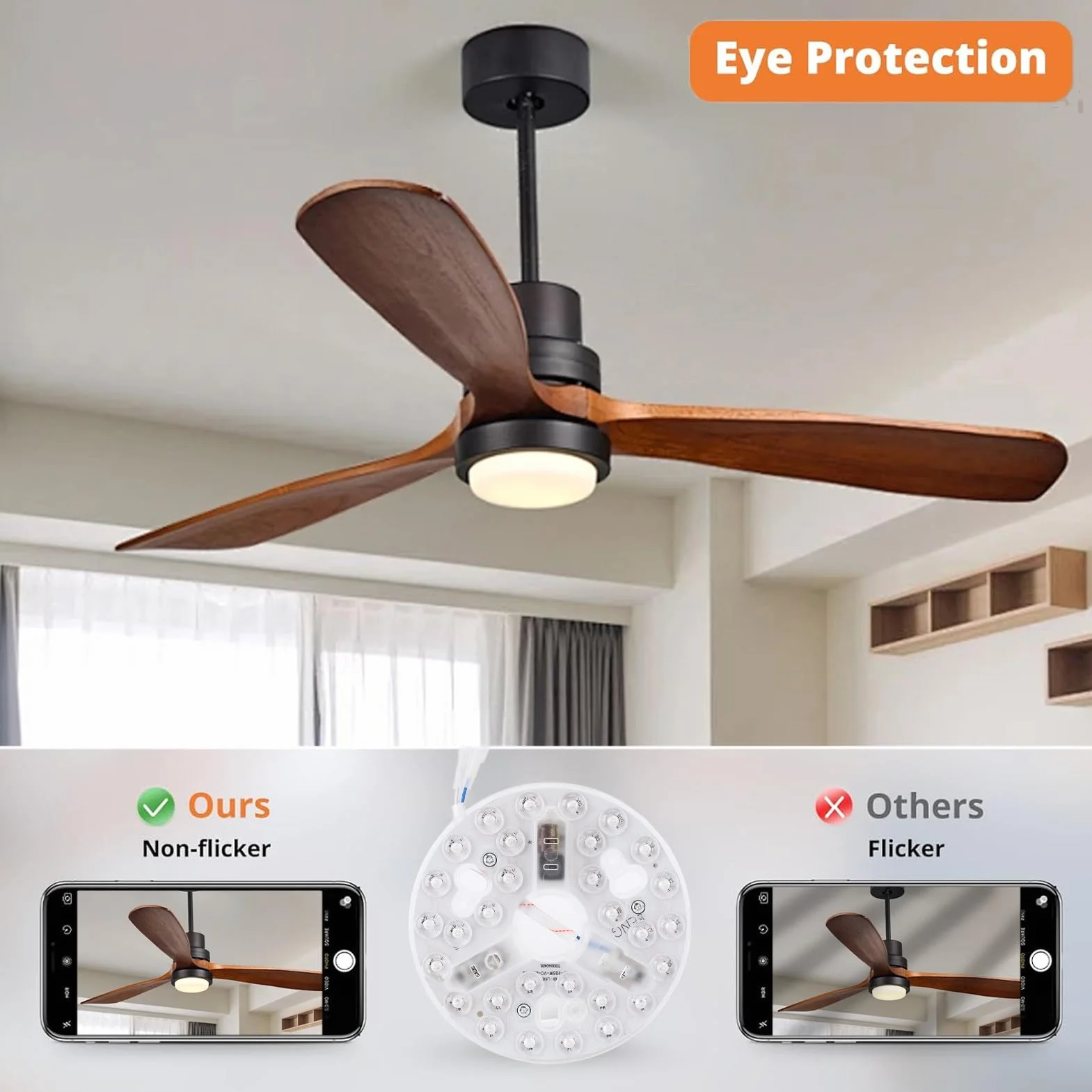 5.3-calowy Wentylator Sufitowy z LED, 3 Kolor Temperatury, 15W, Okrągły Zestaw Modernizacji, Przyciemnianie, Idealny do Restrofitu