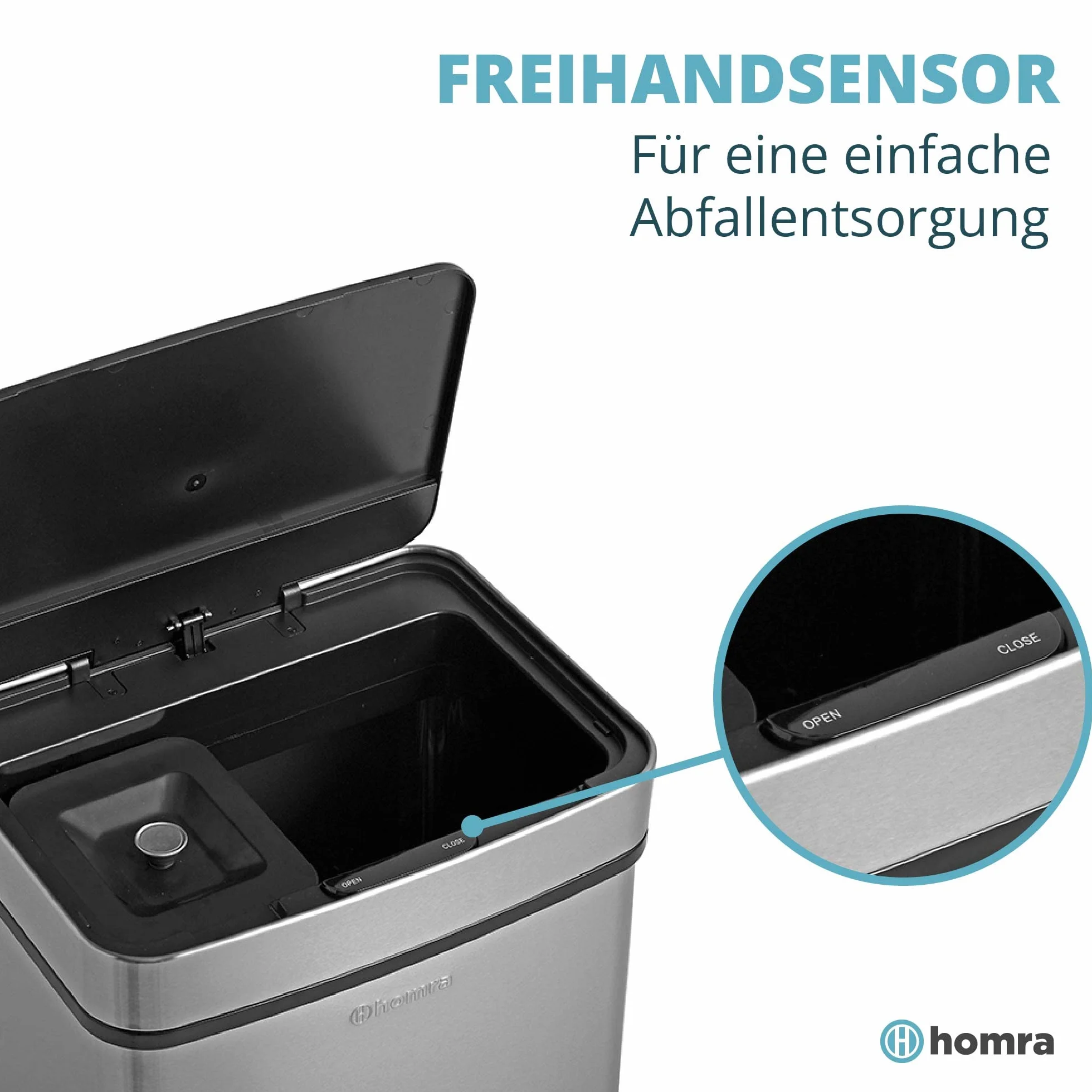 Homra® Nexo Smart Bin kosz na śmieci z czujnikiem 3 + 1 przegródkami, ze stali nierdzewnej, z czujnikiem ruchu, elektryczna segregacja śmieci, Smart Bin, system segregacji śmieci w kuchni