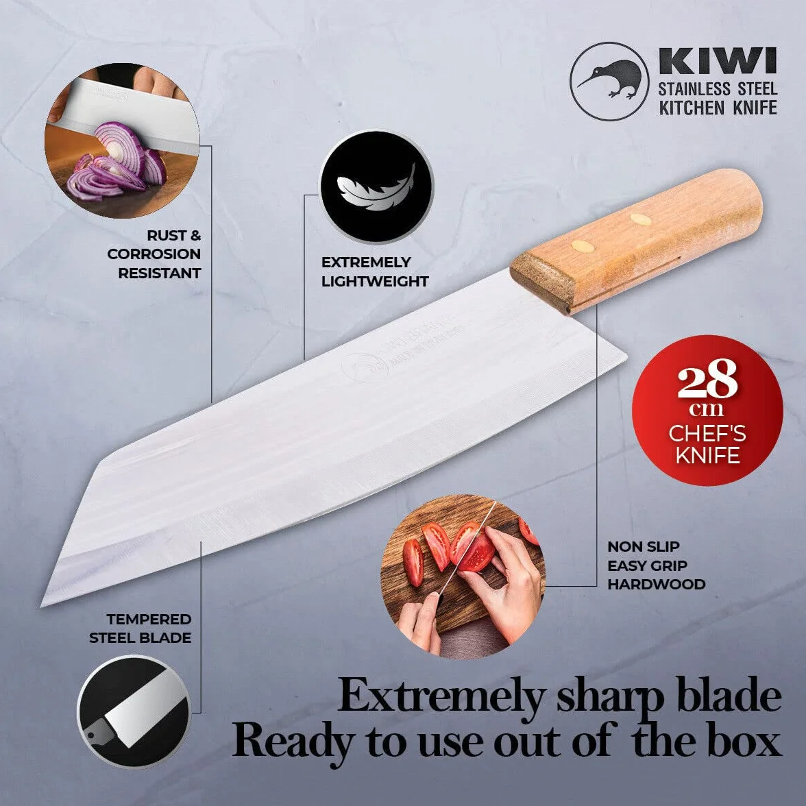 Kiwi Nóż do gotowania, 16,5 cm z drewnianym uchwytem, 171, kolor drewna, srebrny