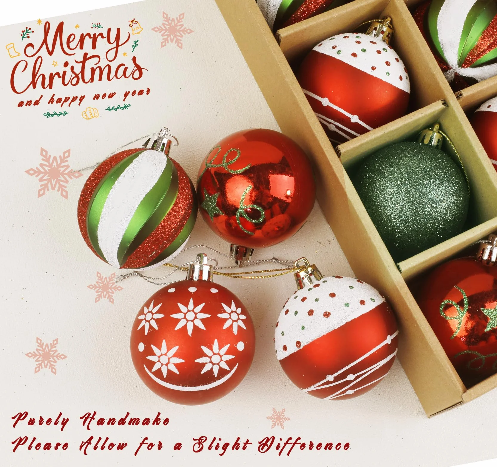 Bombki bożonarodzeniowe czerwone, zielone, białe, Anstore 6 stylów designu bombki choinkowe 6cm z tworzywa sztucznego ornament z zawieszką, 16 sztuk kolorowy zestaw ozdób choinkowych, ozdoby choinkowe