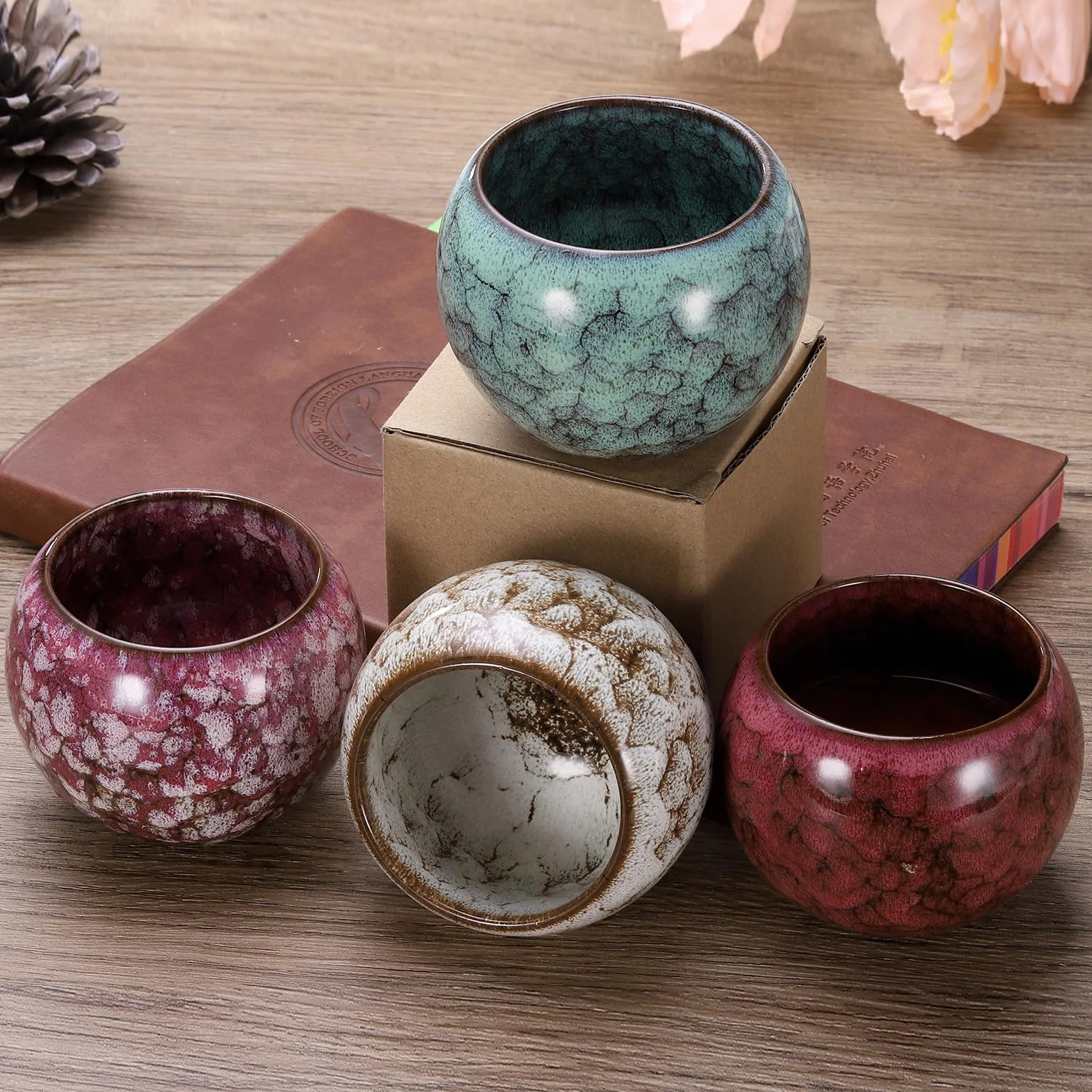 QUARKZMAN Filiżanki do herbaty chińska japońska ceramika 5,07 uncji zestaw do herbaty Gong Fu ręcznie robiona ceramiczna emalia bez uchwytu mały kubek do herbaty Mate Coffee Wino napoje Dom i prezenty