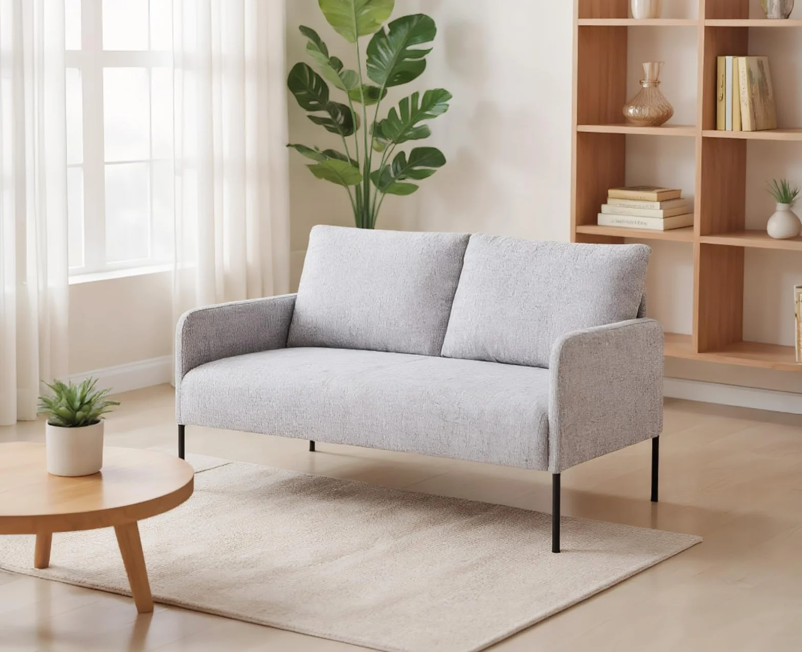 chairus Sofa 2-osobowa, nowoczesna, lniana kanapa, tapicerowana, do salonu, fotel z metalowymi nogami (szara)