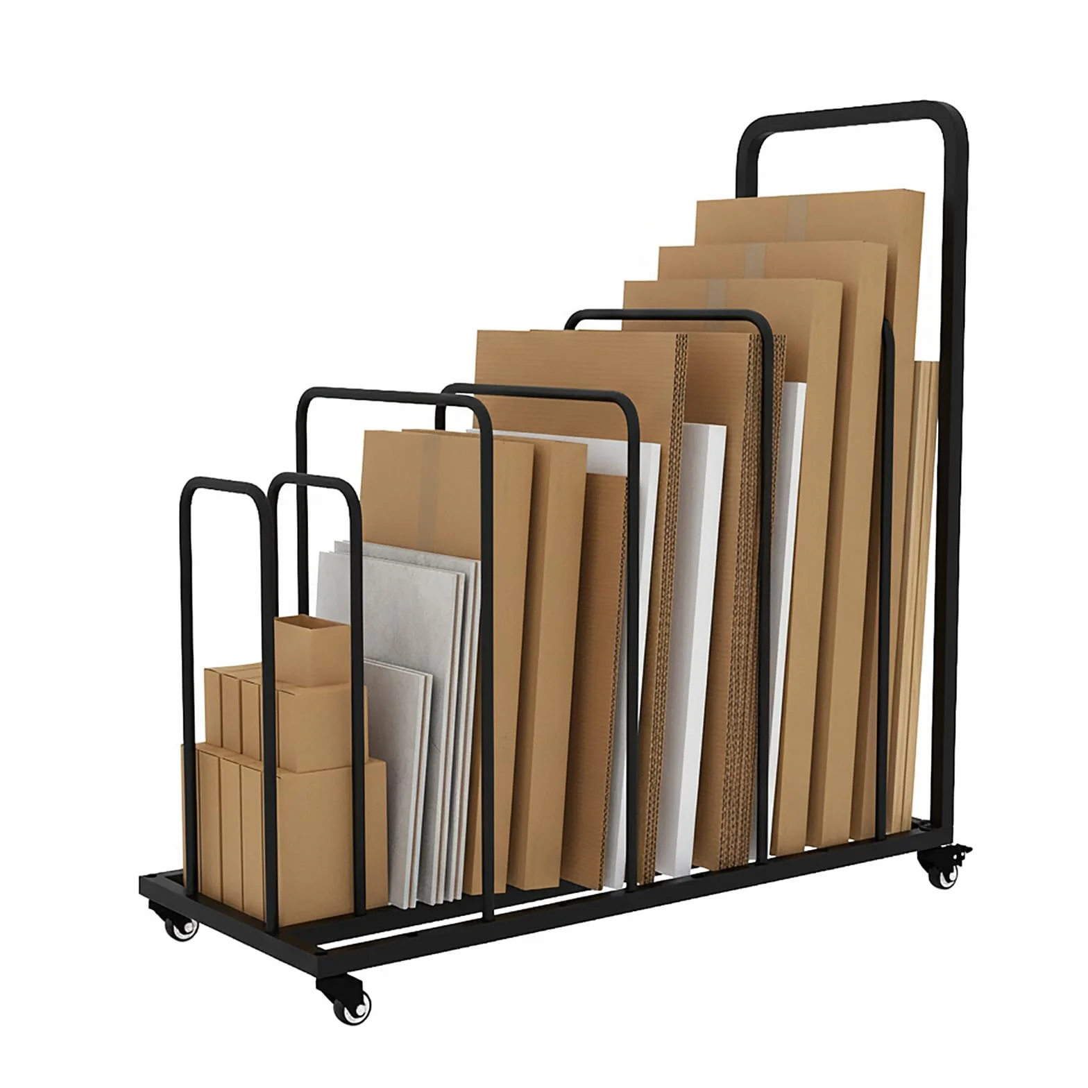 MYOYAY 105 x 45 x 115 cm, metalowy stojak na kartony, regał kartonowy z rolkami, ruchomy regał kartonowy, regał magazynowy do użytku komercyjnego i domowego (czarny)