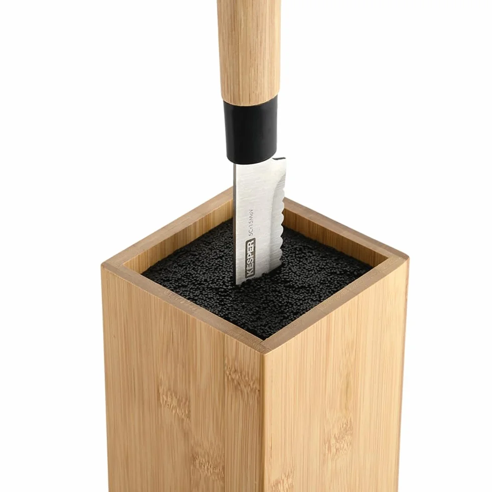 KESPER | blok na noże, materiał: bambus, tworzywo sztuczne, wymiary: 10 x 10 cm, wys. : 23 cm, kolor: brązowy, zielony | 58031