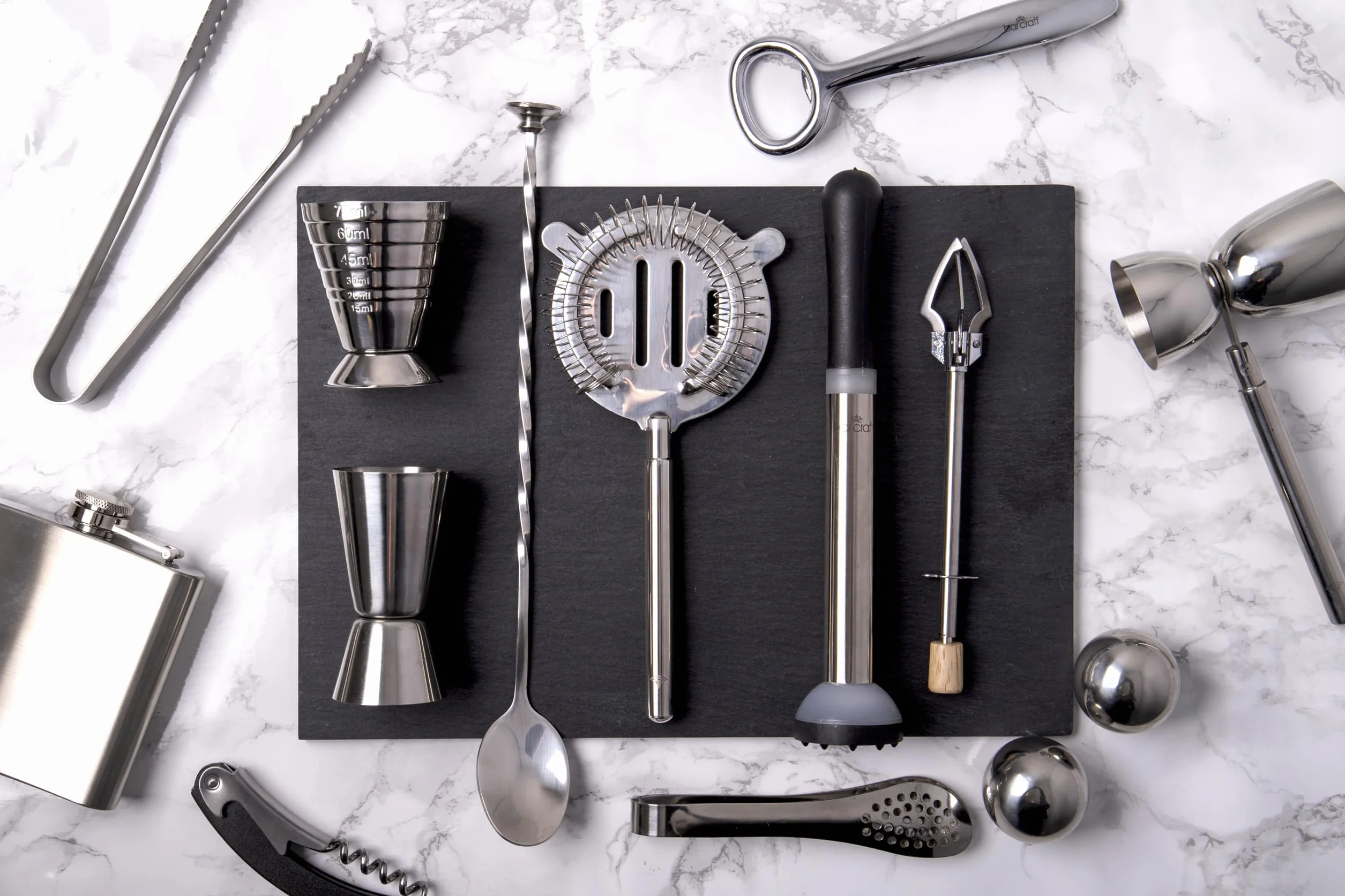BarCraft sitko do koktajli ze stabilizującymi zębami ze stali nierdzewnej i szpulką sprężynową, kolor srebrny, 17 x 12 x 22 cm, 1 sztuka