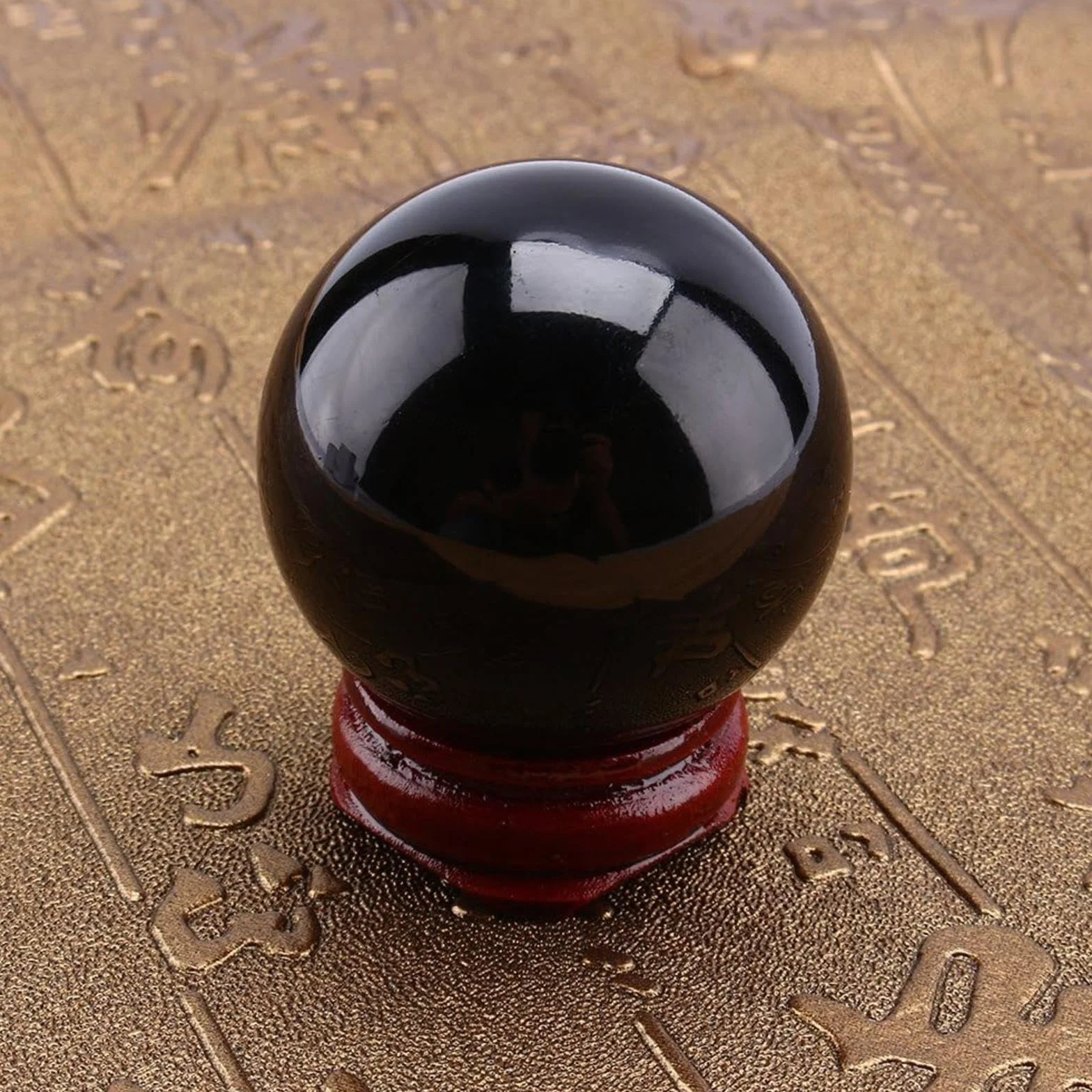 Naturalna Kryształowa Kula, Czarne Obsydianowe Kryształowe Kule Dekoracyjna Kula Wróżka Kula Wróżenia Z Drewnianym Stojakiem,obsidian ball-180mm