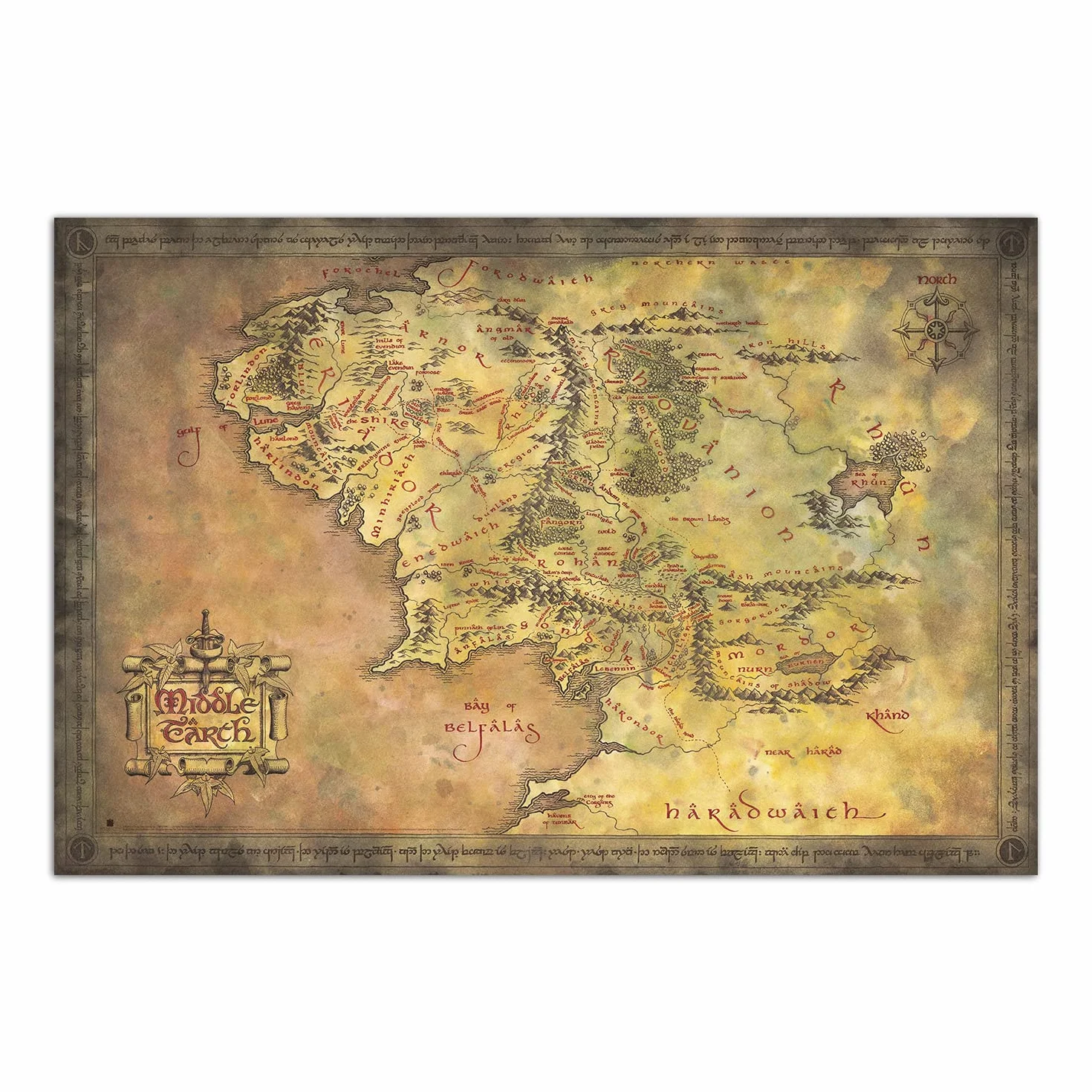 Grupo Erik Plakat Władca Pierścieni Mapa Śródziemia - Arkusz dekoracyjny 61 x 91,5 cm w pełnym kolorze | Plakaty na ścianę Idealna dekoracja pokoju