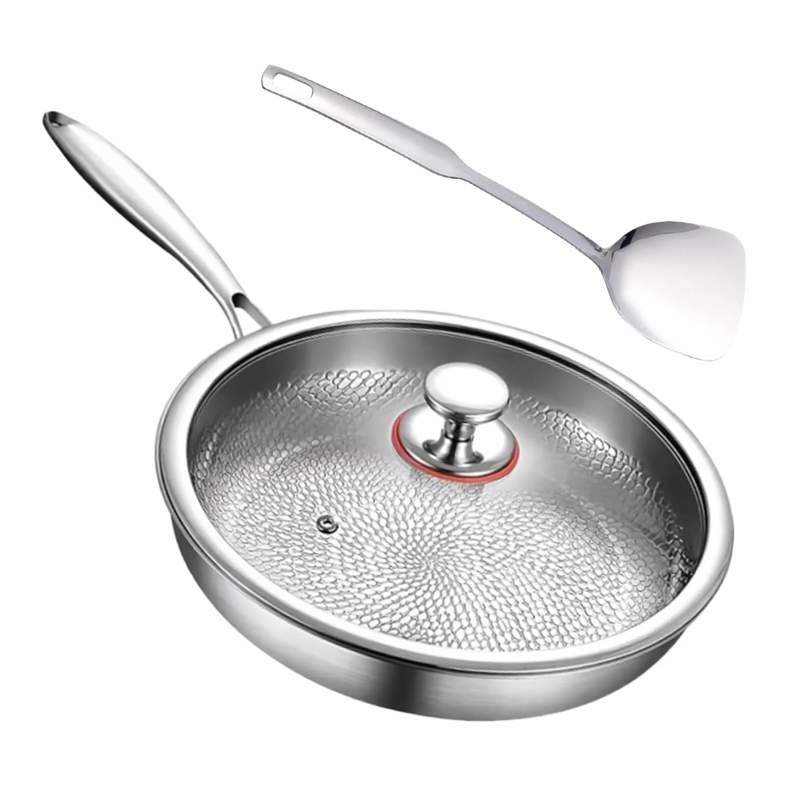 Tytanowa Patelnia Zestaw patelni, naczyń do stir-fry, sauté, omletów | Patelnie Nieprzywierające Z Pokrywką I Łopatką Do smażenia steków, ryb, naleśników na kemping i