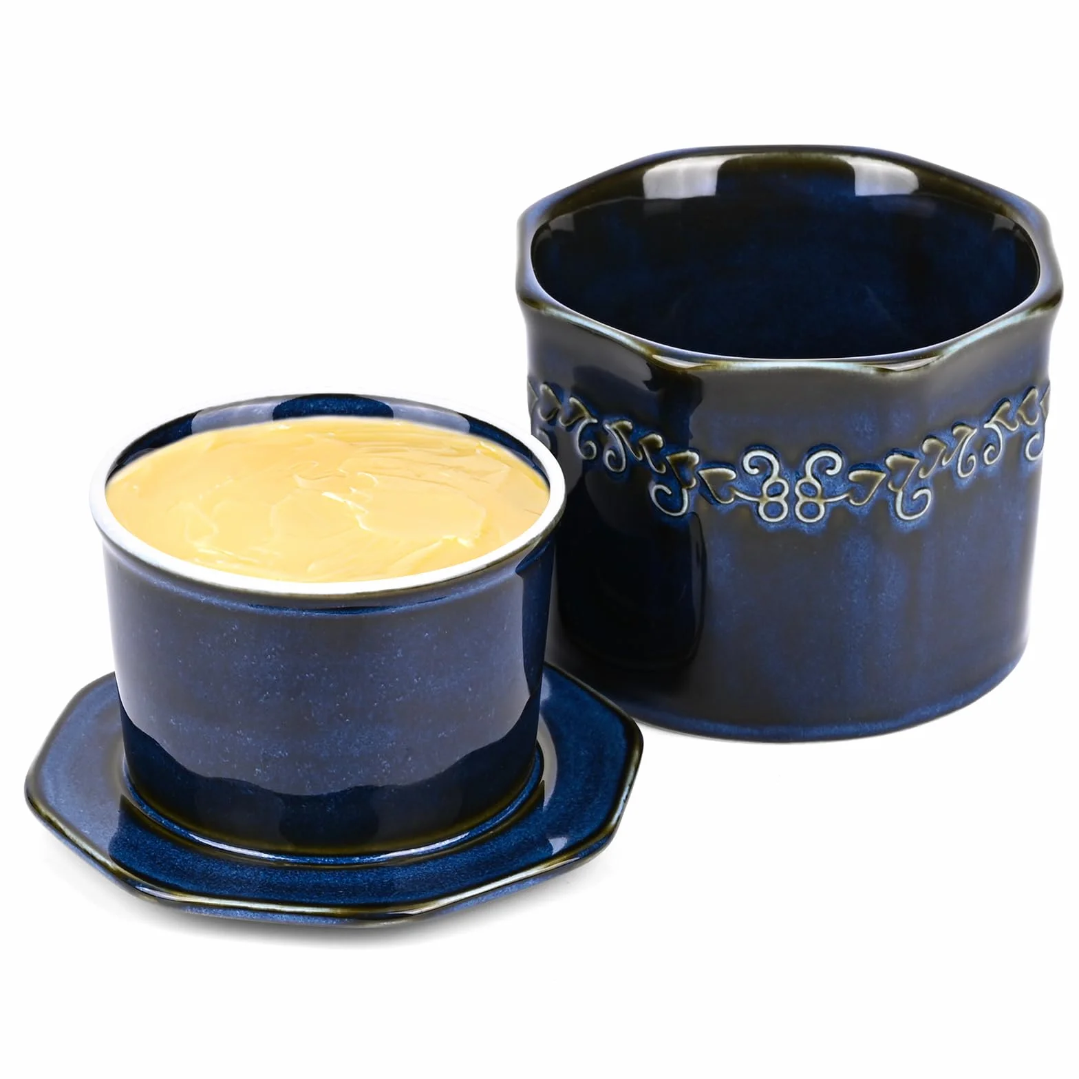 Francuska maselniczka, ceramiczna, francuska maselniczka z chłodzeniem wodnym, nadaje się do mycia w zmywarce, można przechowywać w temperaturze pokojowej, z pokrywką, zapewnia świeżość i