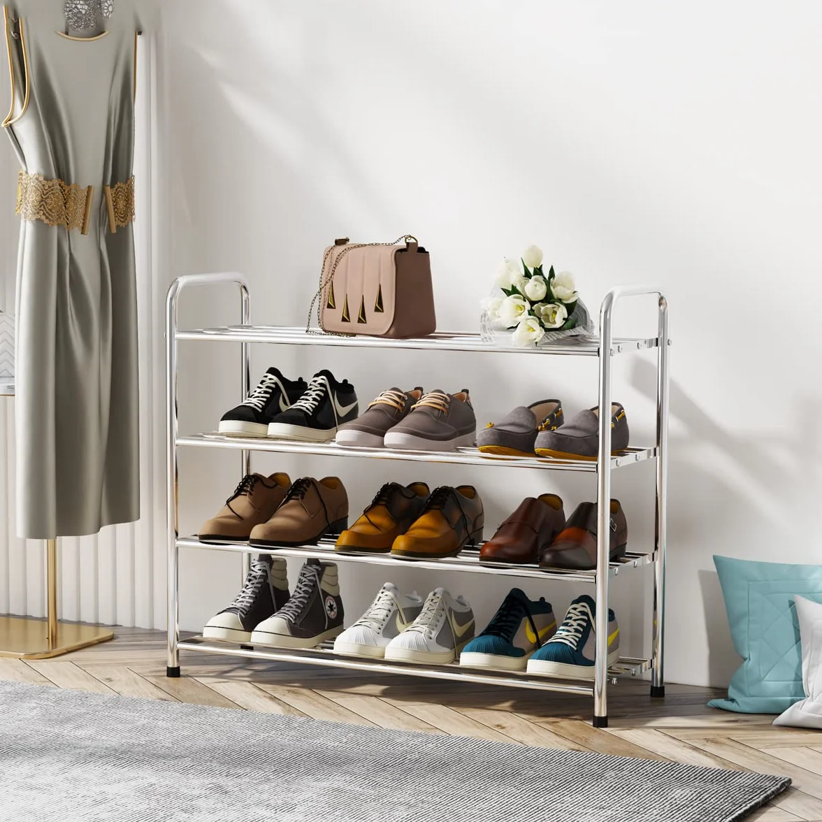FANHAO Stojak na Buty 4-Poziomowy ze Stali Nierdzewnej 68x26x65 cm
