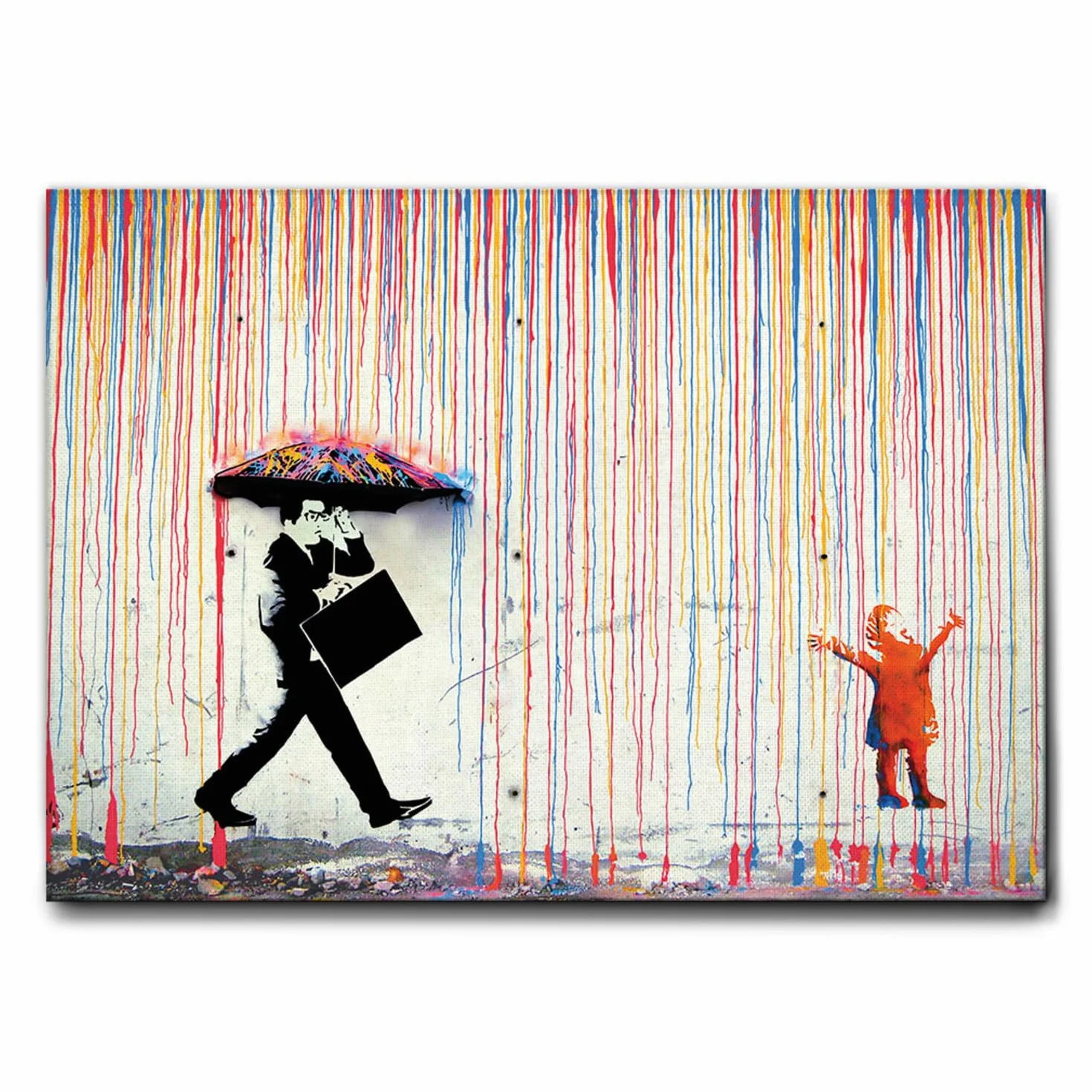 Giallobus - Obraz - Banksy - Deszcz kolorów - Standaard frame canvas - 140L x 100l cm - Gotowe do powieszenia - Nowoczesne obrazy do domu