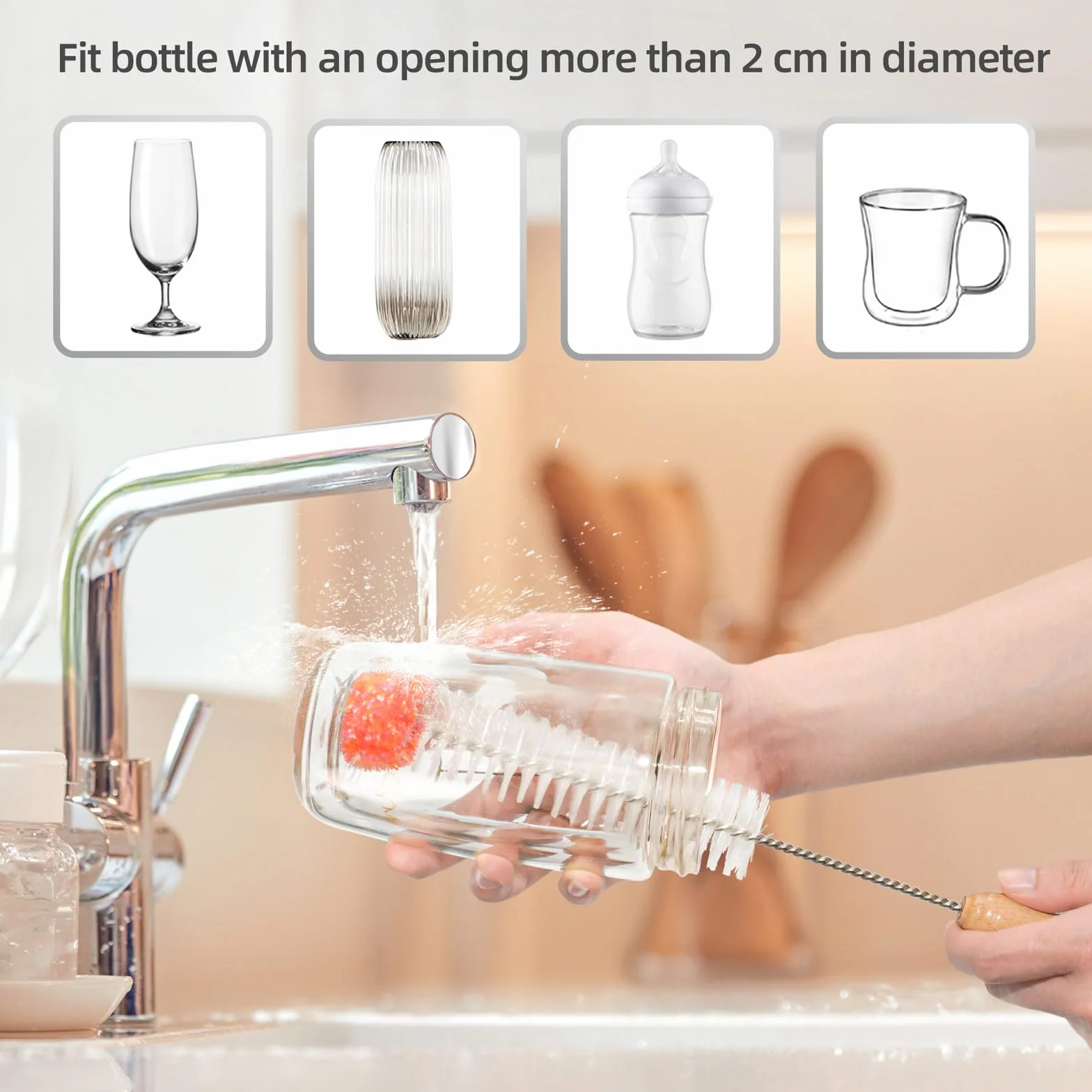 Zestaw 3 Szczotek do Butelek Kompatybilny z Sodastream, Szczotka do Czyszczenia Szklanych i Wąskich Butelek z Długim Uchwytem