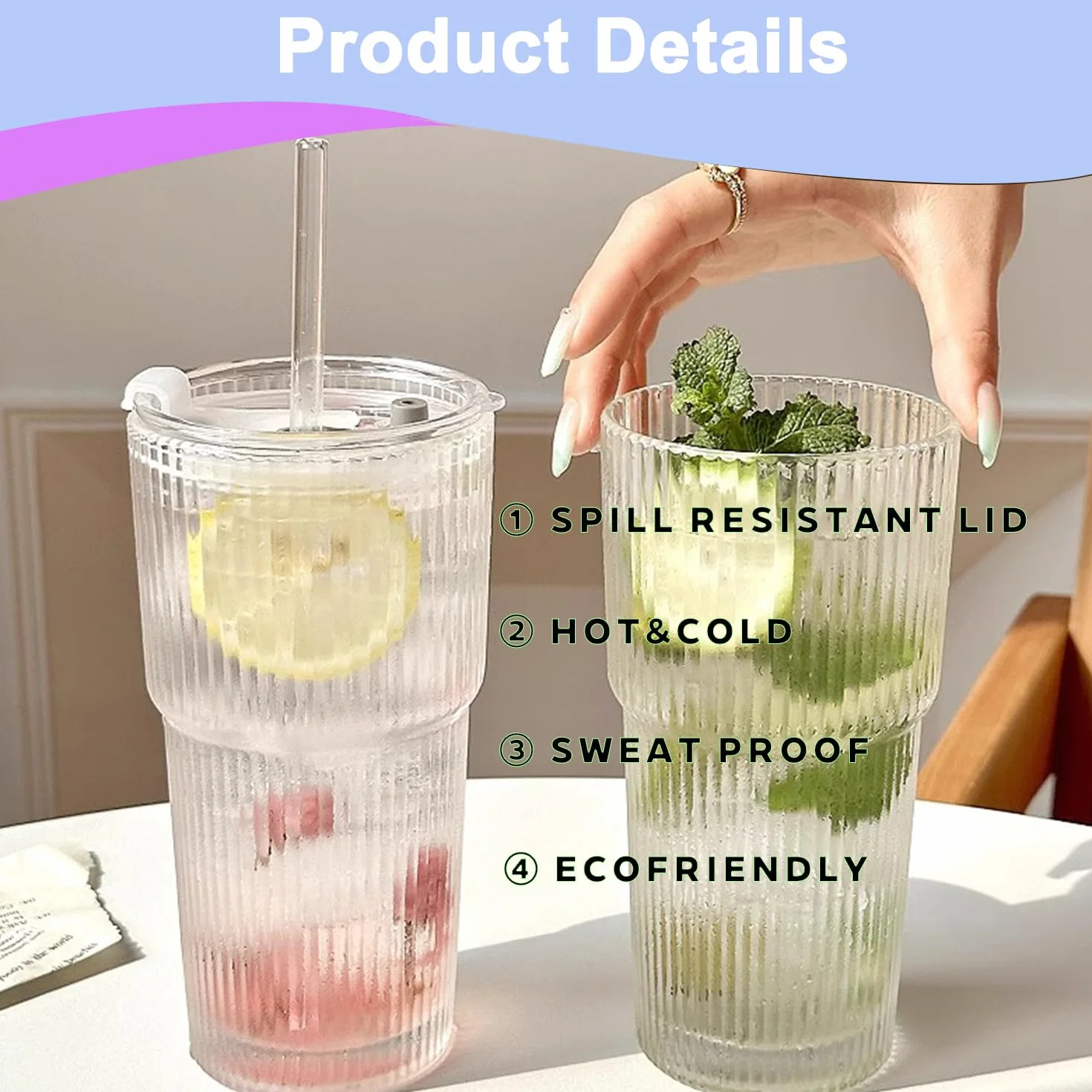 Szklany kubek z pokrywką i słomką, 600 ml, szklanki do kawy, szklanki do piwa, kubek podróżny, kubek do smoothie, szczelny, do kawy, koktajli, herbaty, 1 sztuka