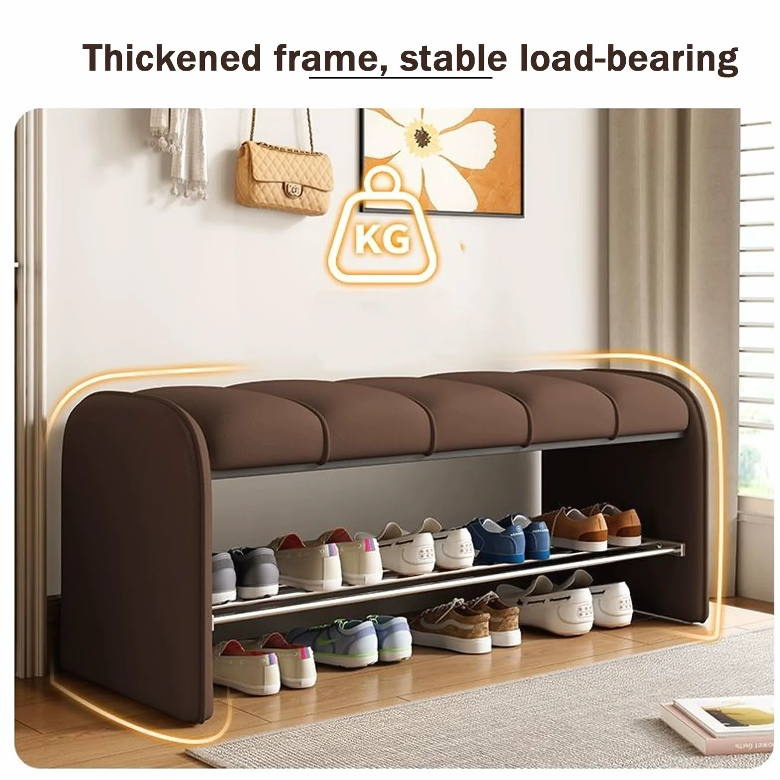 Entryway Bench Shoe Shelf with Seat Cushion，entryway sit down bench with shoe storage ，Farmhouse Shoe Storage Bench with Cushion Seat，2 Tier Entryway Shoe Bench,2in1(White,L100*W37cm/L39.3*W14.5in)