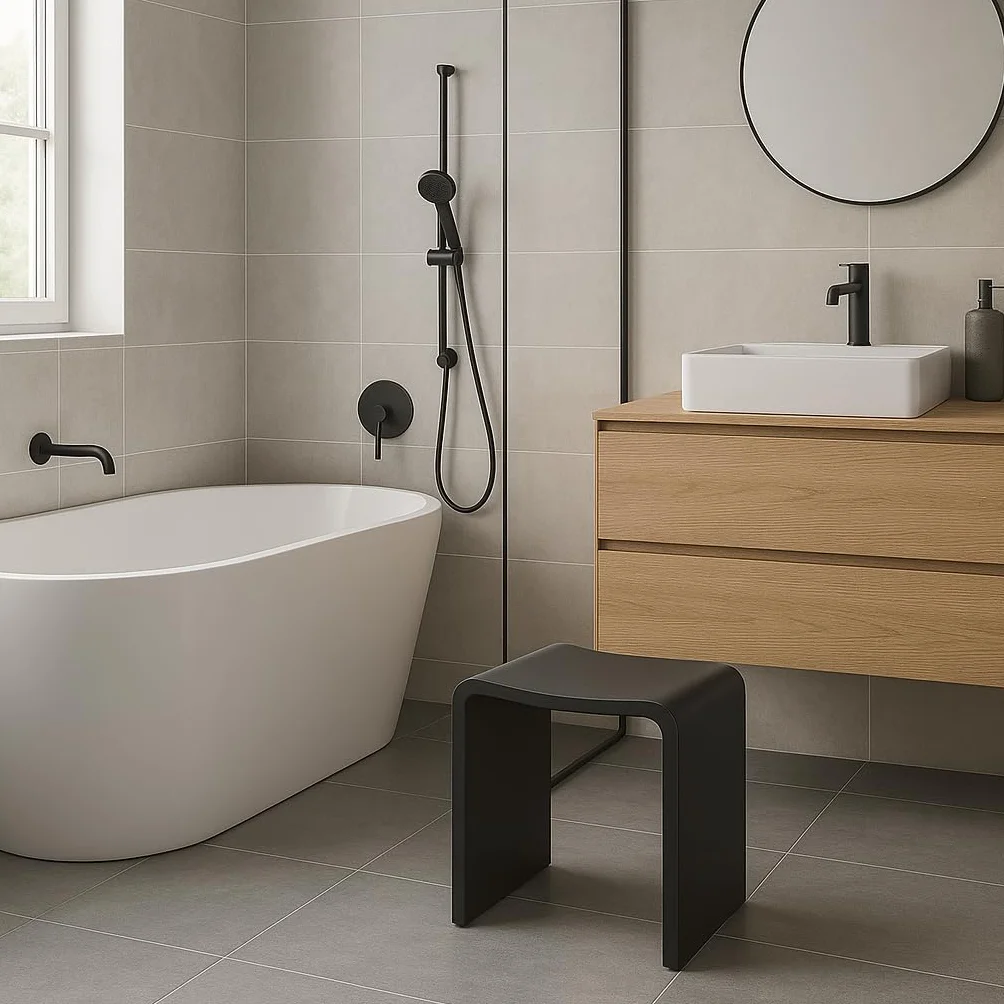Four & More Taboret łazienkowy, stołek prysznicowy, fotel prysznicowy, luksusowe, designerskie, sztuczny kamień, spa, wykonane z wysokiej jakości litego kamienia