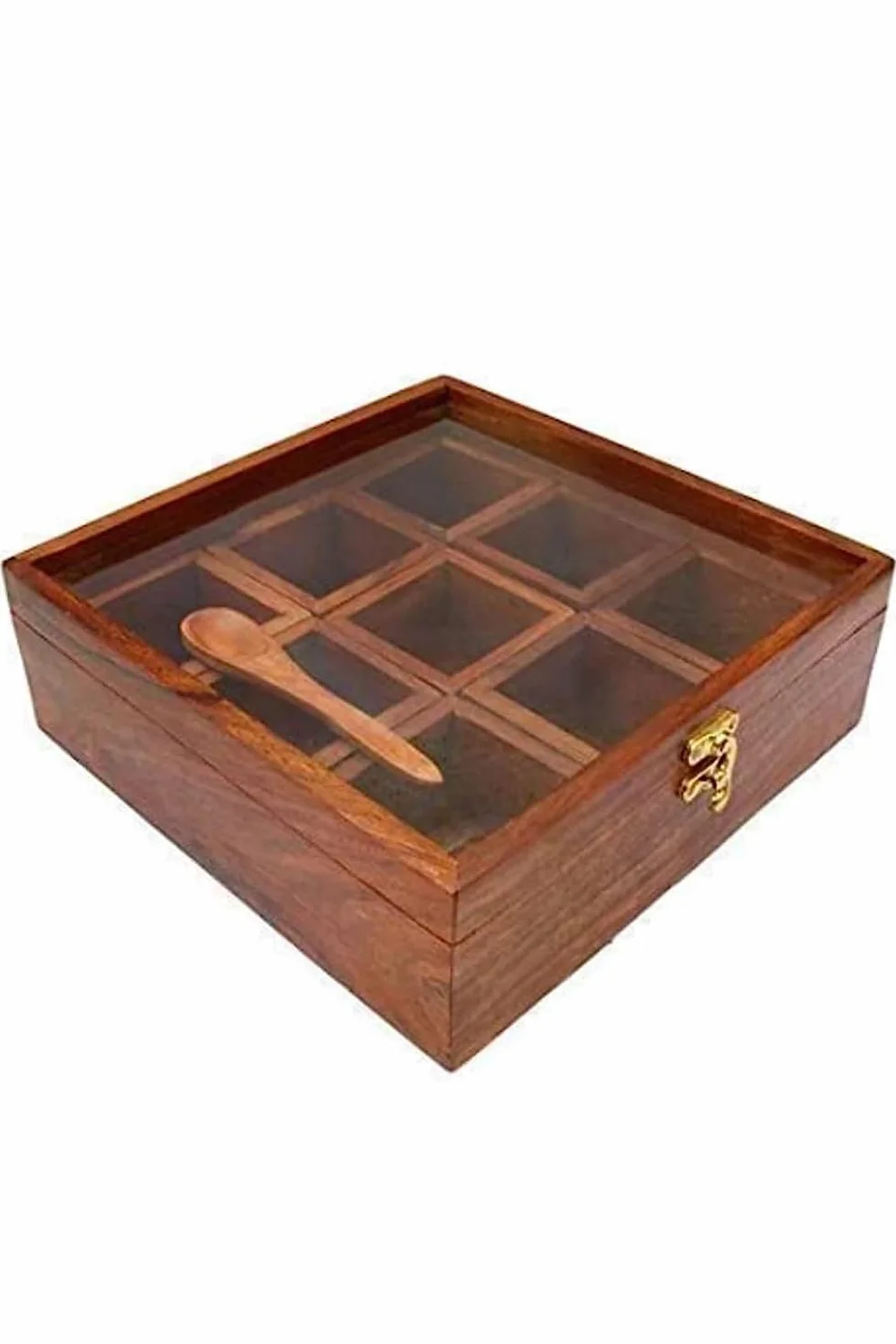 Rękodzieło brązowe designerskie drewniane pudełko na przyprawy kuchnia i jadalnia świetne 9 pudełek do przechowywania przypraw 20 x 20 x 6,3 cm