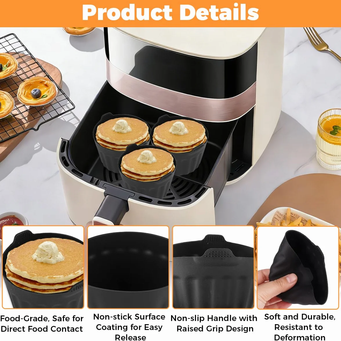 8 sztuk silikonowych foremek do muffinek Airfryer, do frytkownicy na gorące powietrze, z silikonowym pędzlem do pieczenia, z powłoką zapobiegającą przywieraniu, nie zawierają BPA, foremki do