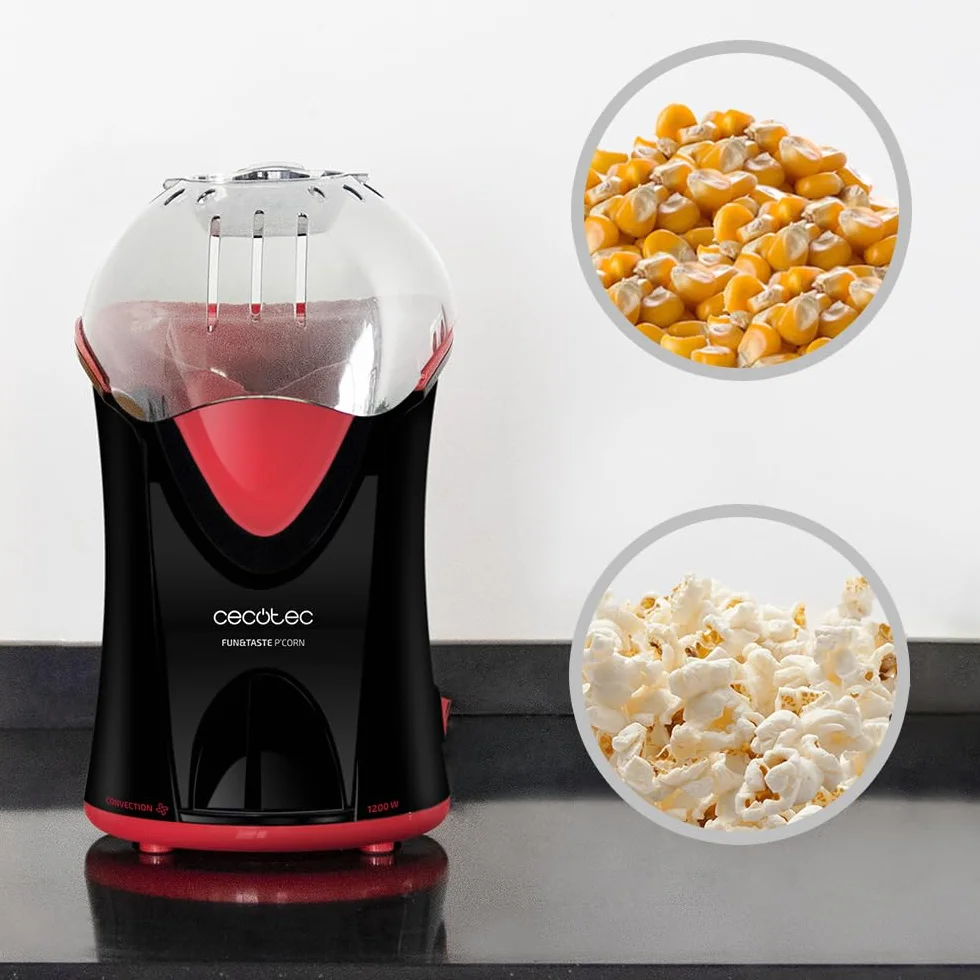 Cecotec Fun&Taste Pop Corn Maszyna do popcornu konwekcyjnego, 1200 W, wyjmowany system, w zestawie łyżka dozująca, ochrona przed przegrzaniem