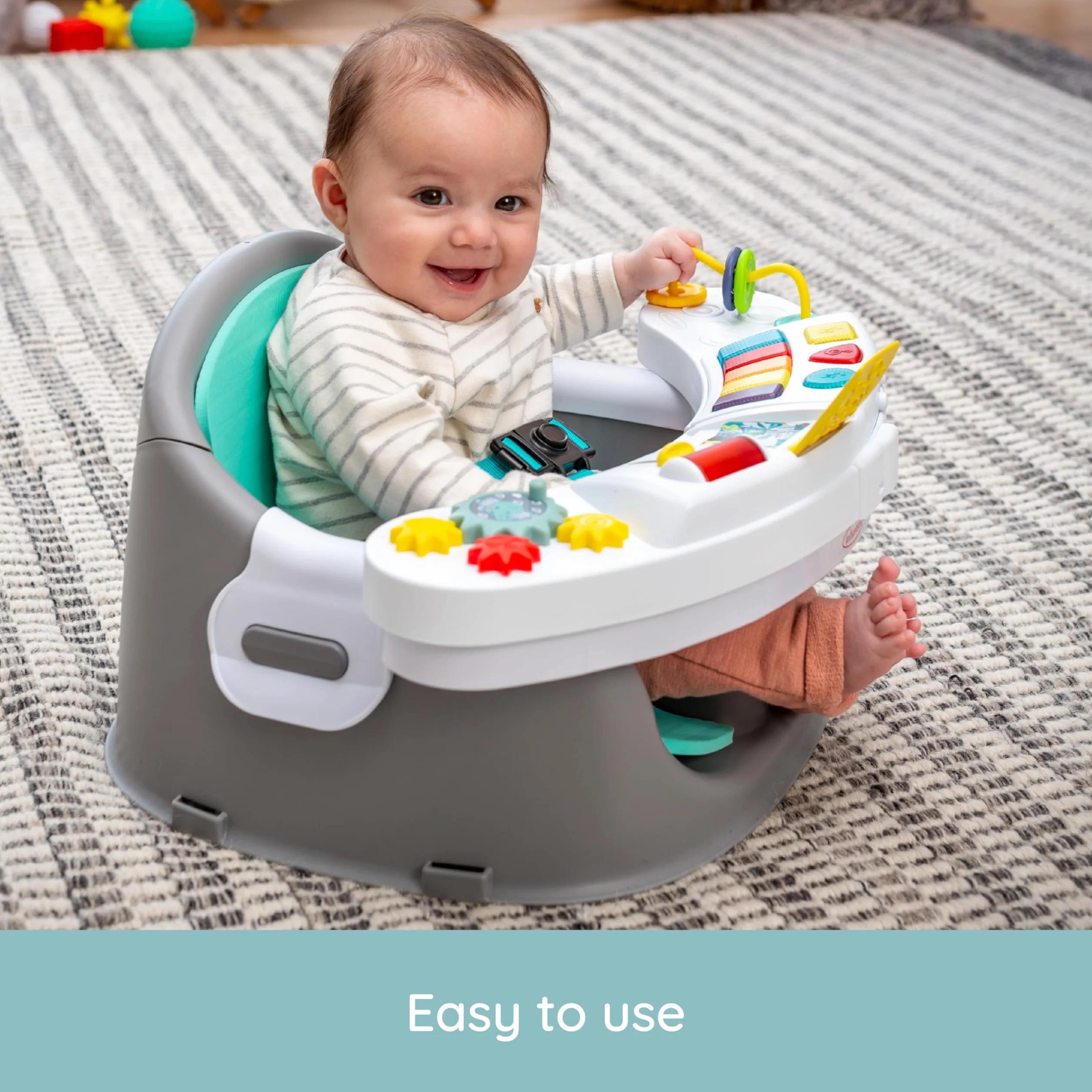 Infantino - Krzesełko do Karmienia i Eksploracji Discovery Growing Baby Booster 3 w 1 - Przekształcalne - Interaktywna Taca - Niebieskie